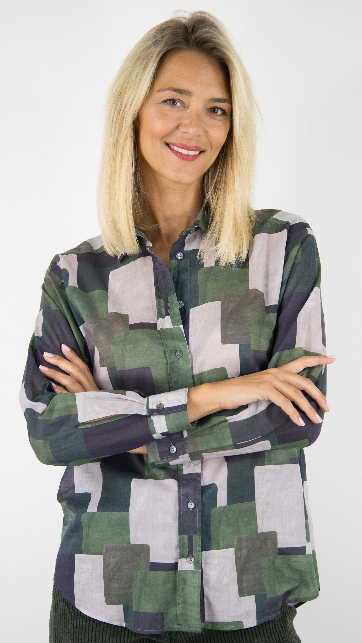CHEMISE IMPRIME GEOMETRIQUE KAKI FEMME HARTFORD CINEMA BECH626