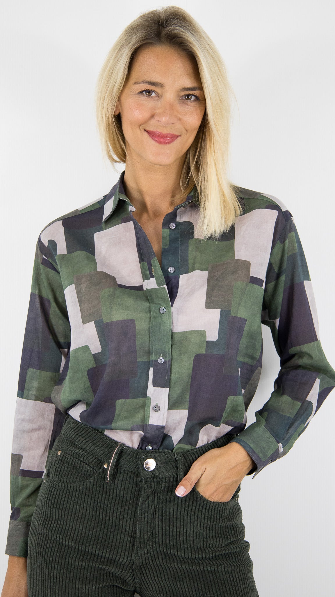 CHEMISE IMPRIME GEOMETRIQUE KAKI FEMME HARTFORD CINEMA BECH626