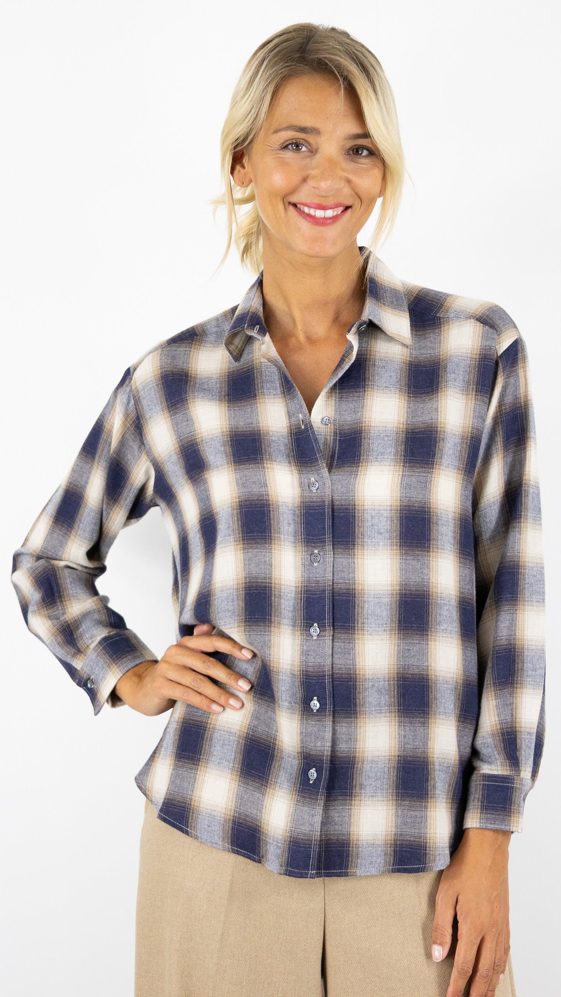 CHEMISE ECOSSAISE BEIGE ET BLEUE HARTFORD CINEMA