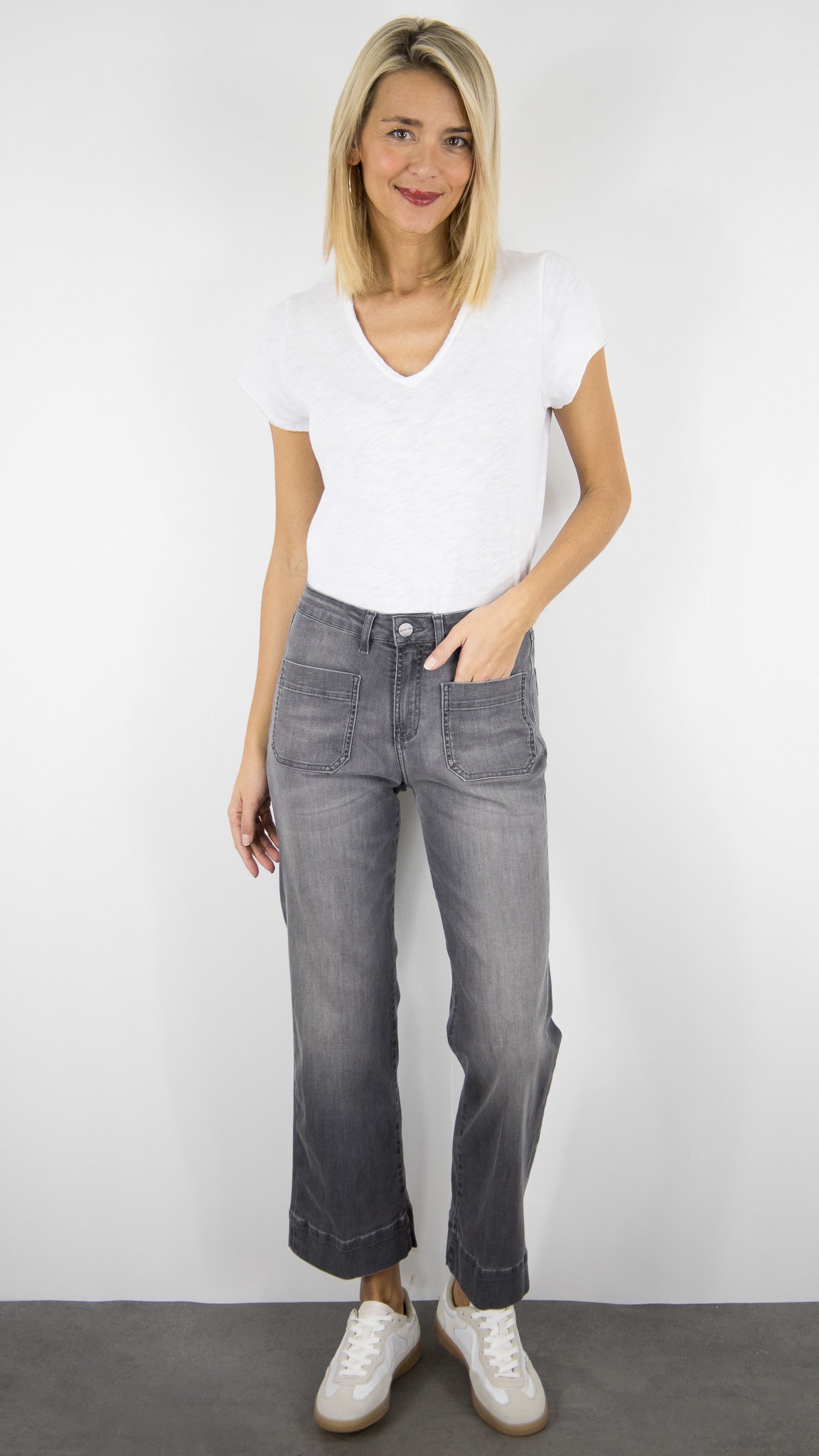 JEANS LARGE 7/8 POUR FEMME ANTIC WASH GRIS DENIM STUDIO BELLA LIGHT BLACK DENIM