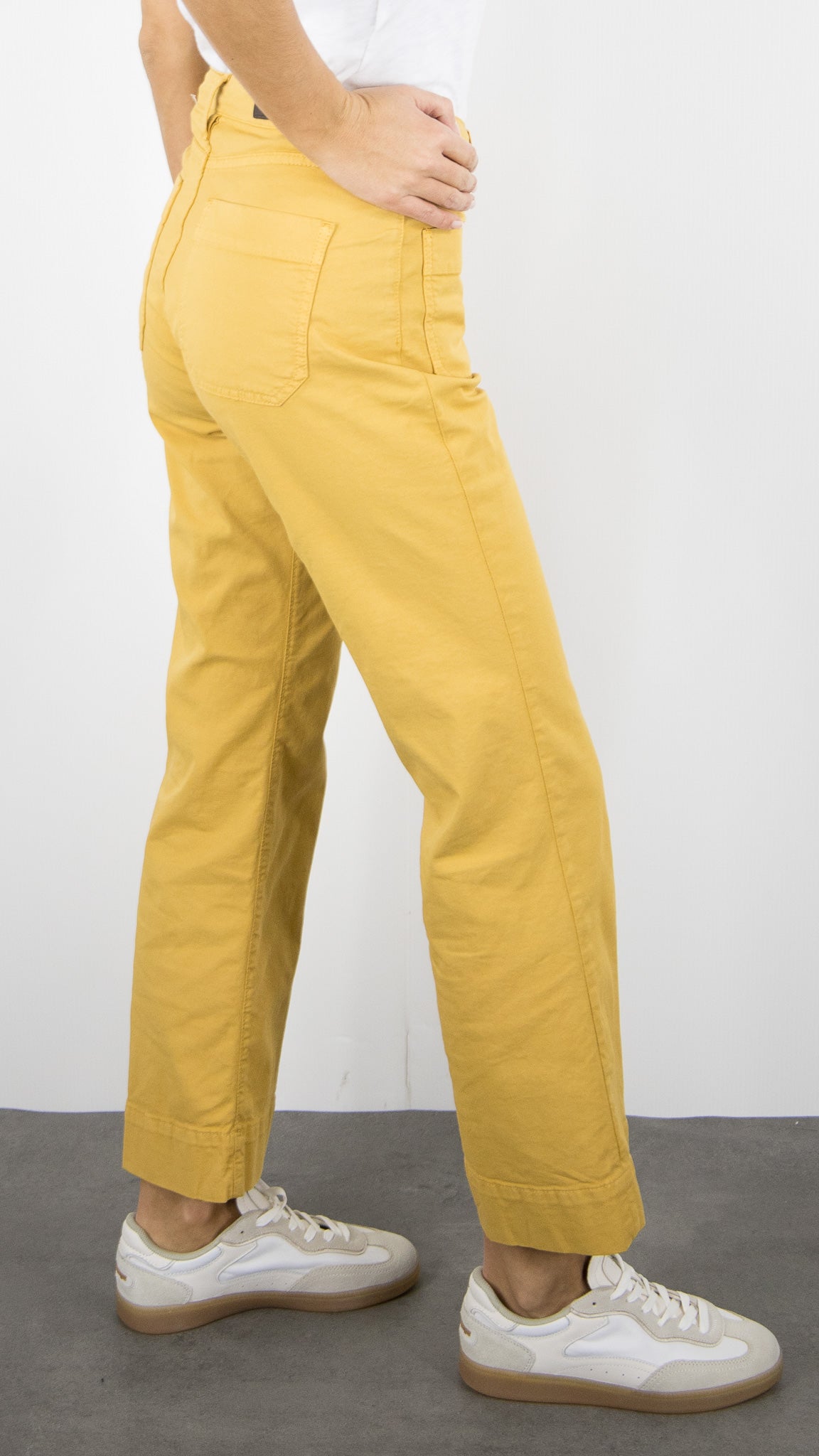 PANTALON 7/8 JAMBES LARGES POUR FEMME DENIM STUDIO BELLA LIGHT GABARDINE#COLOR_COLZA/SAFRAN