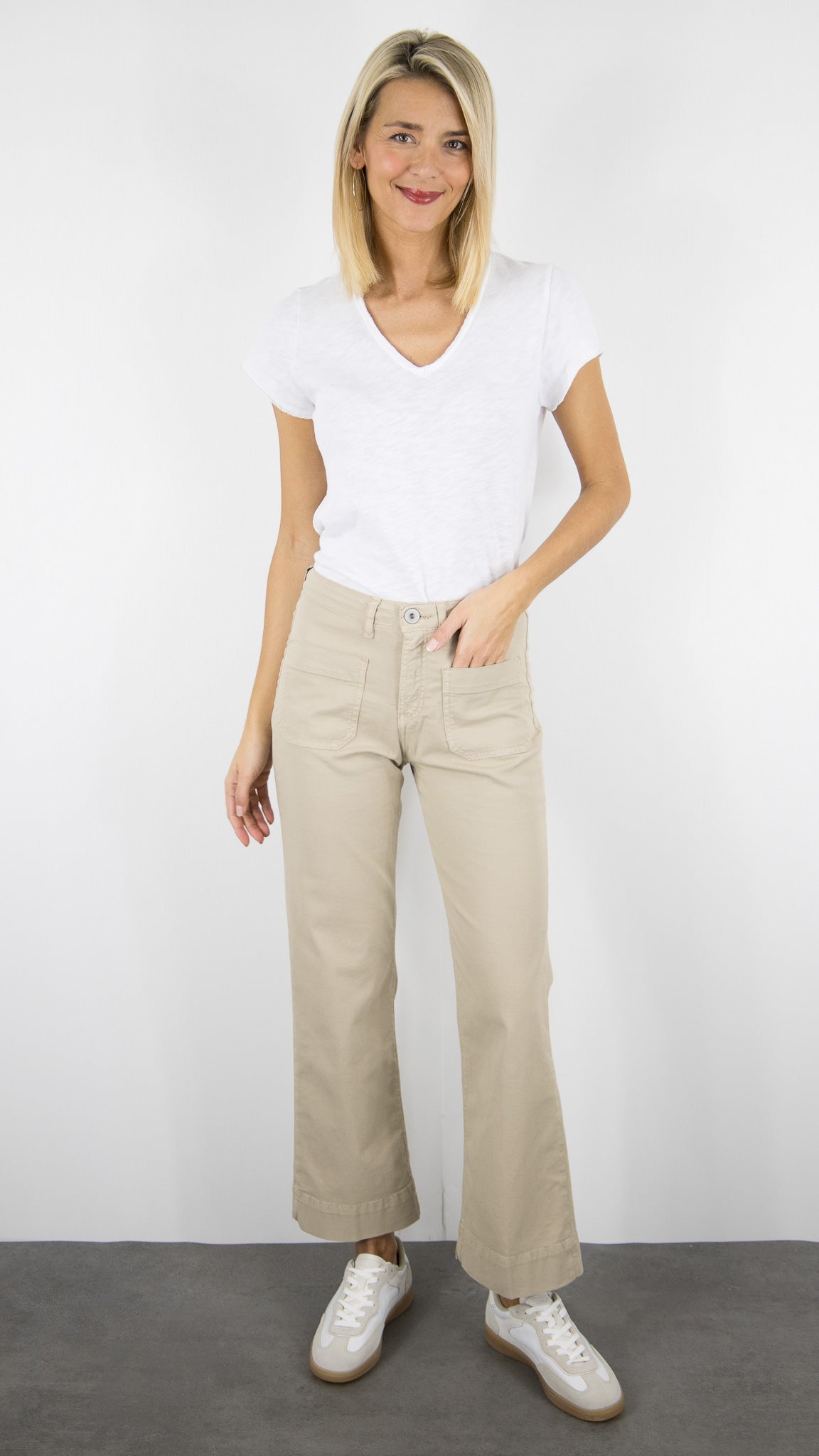 PANTALON 7/8 JAMBES LARGES POUR FEMME DENIM STUDIO BELLA LIGHT GABARDINE#COLOR_DUST/BEIGE