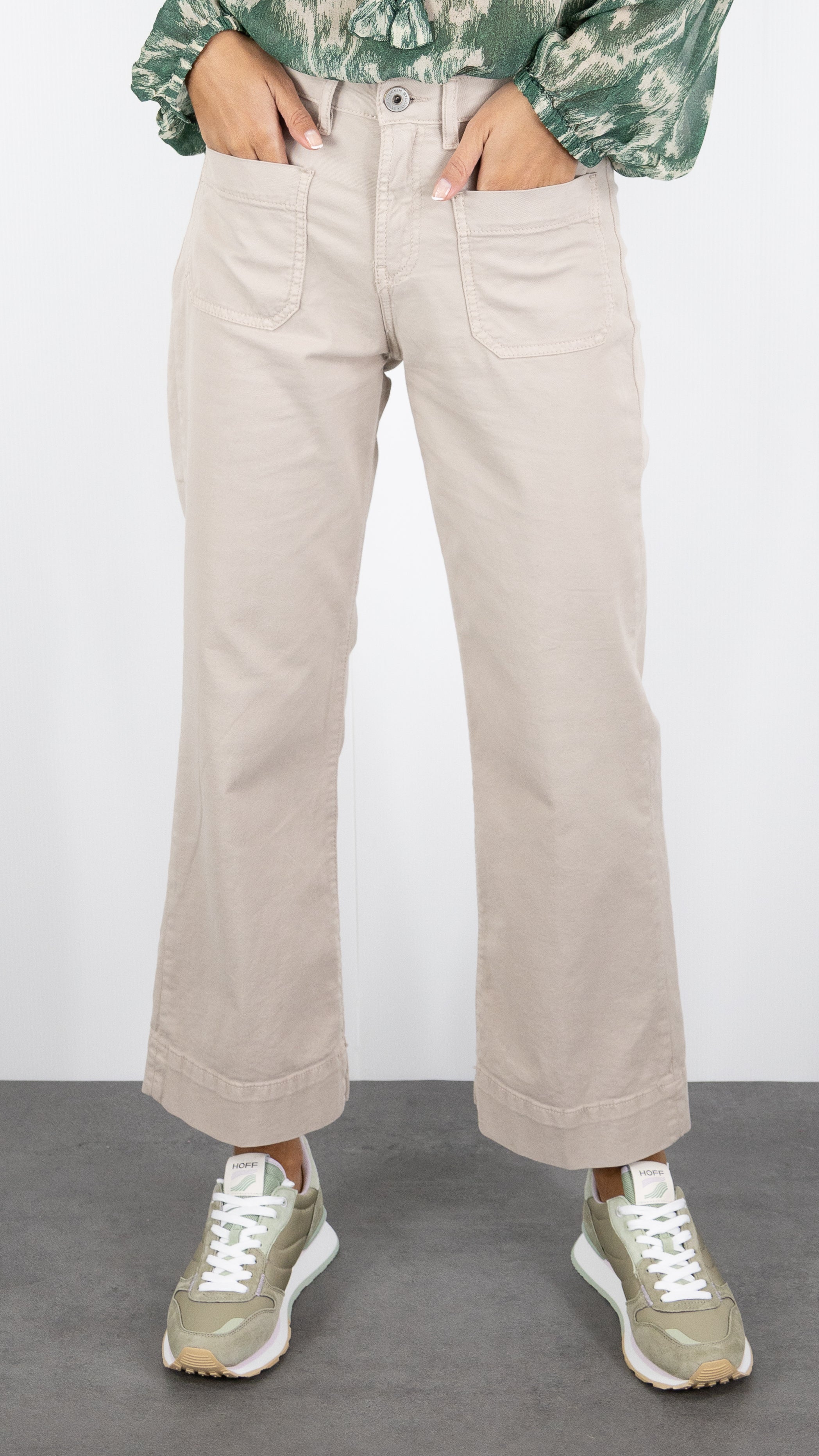 PANTALON 7/8 JAMBES LARGES POUR FEMME DENIM STUDIO BELLA LIGHT GABARDINE#SEPIA/BEIGE