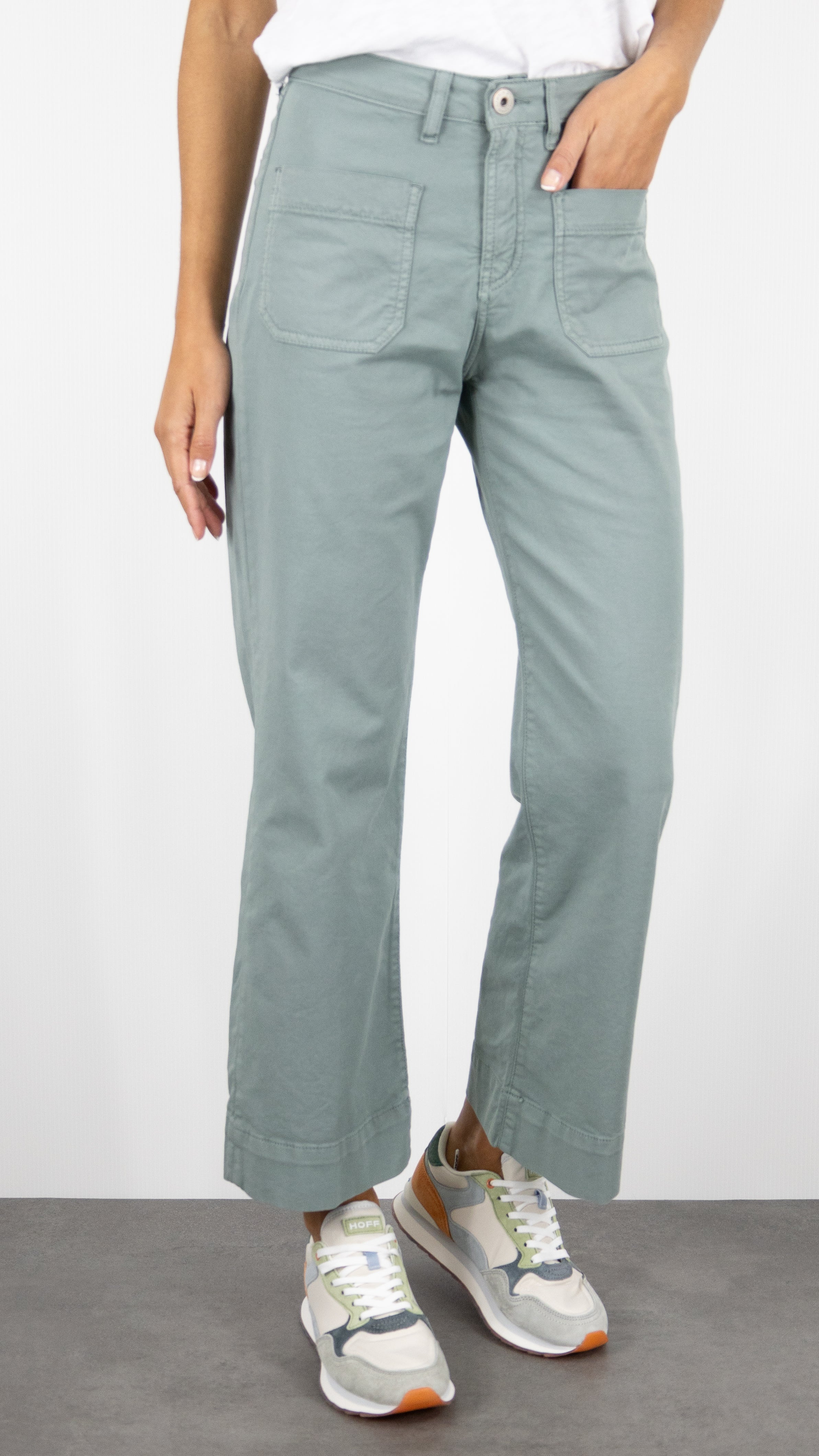 PANTALON 7/8 JAMBES LARGES POUR FEMME DENIM STUDIO BELLA LIGHT GABARDINE#COLOR_ALOES/CELADON