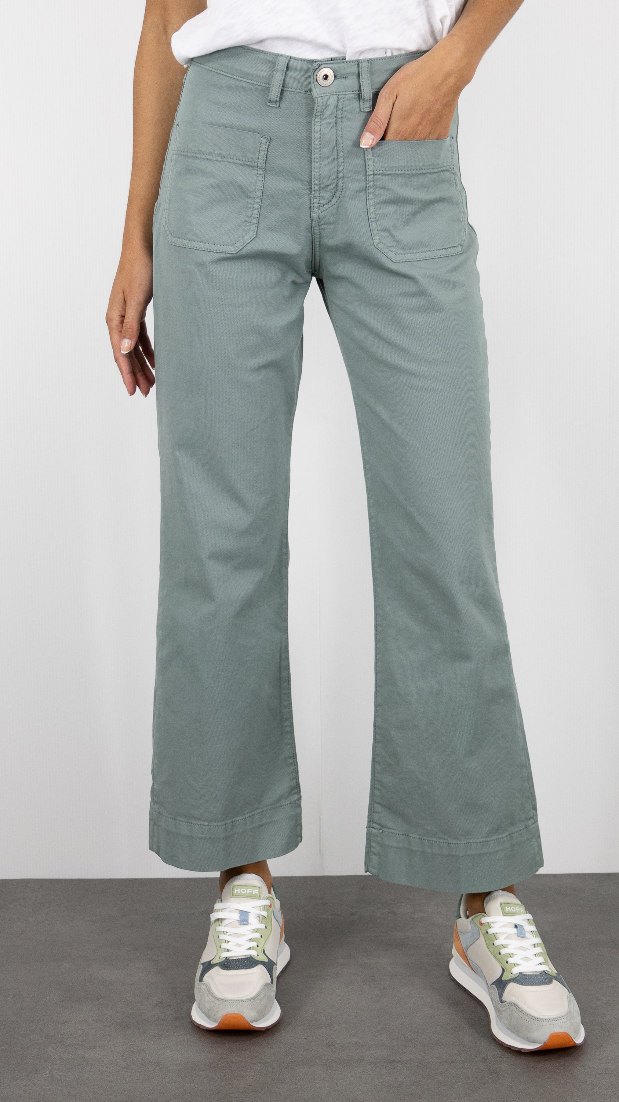 PANTALON 7/8 JAMBES LARGES POUR FEMME DENIM STUDIO BELLA LIGHT GABARDINE#COLOR_ALOES/CELADON