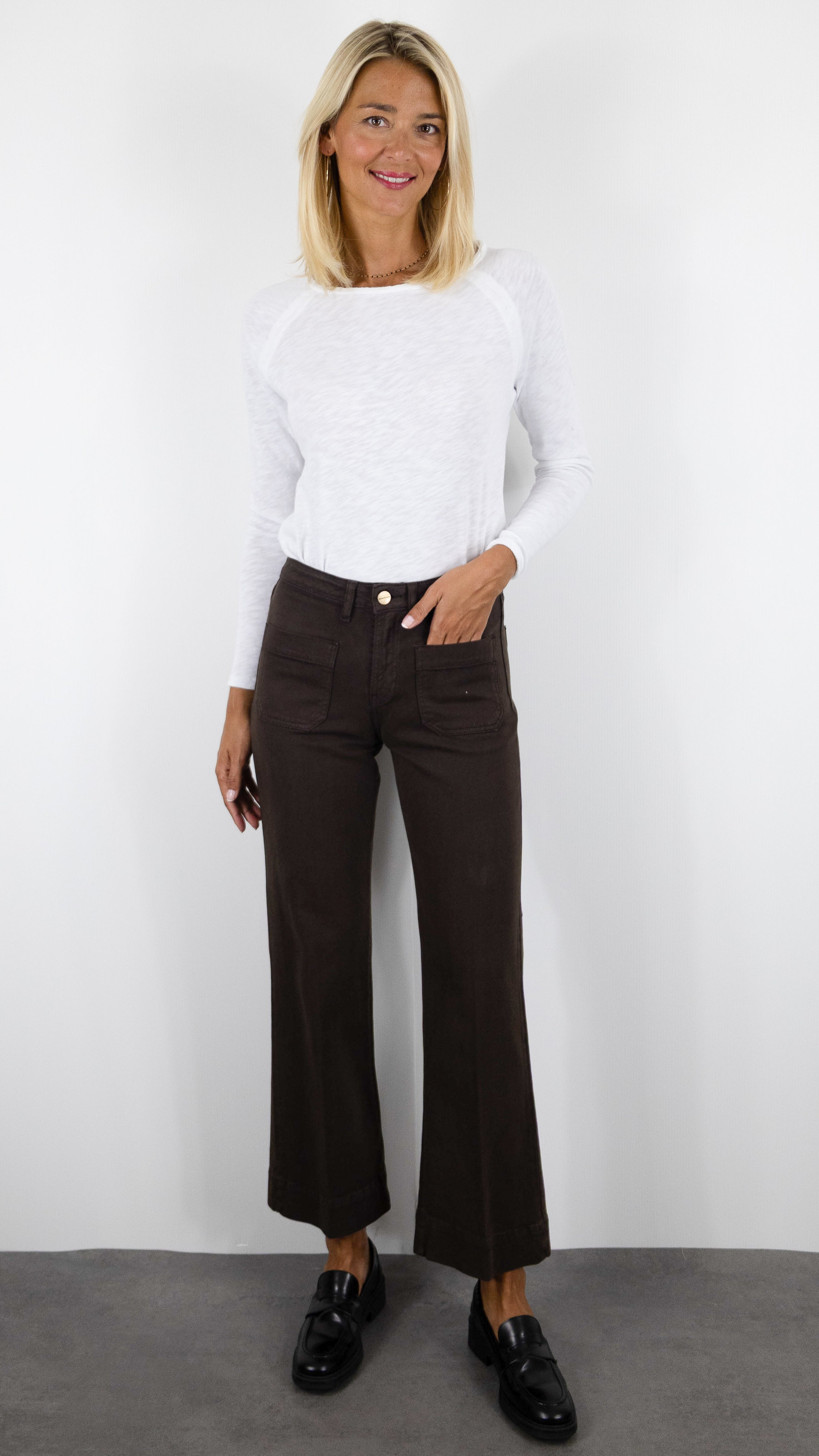 PANTALON LARGE 7/8 POUR FEMME DENIM STUDIO BELLA SOFT TWILL#COLOR_EBENE CHOCO