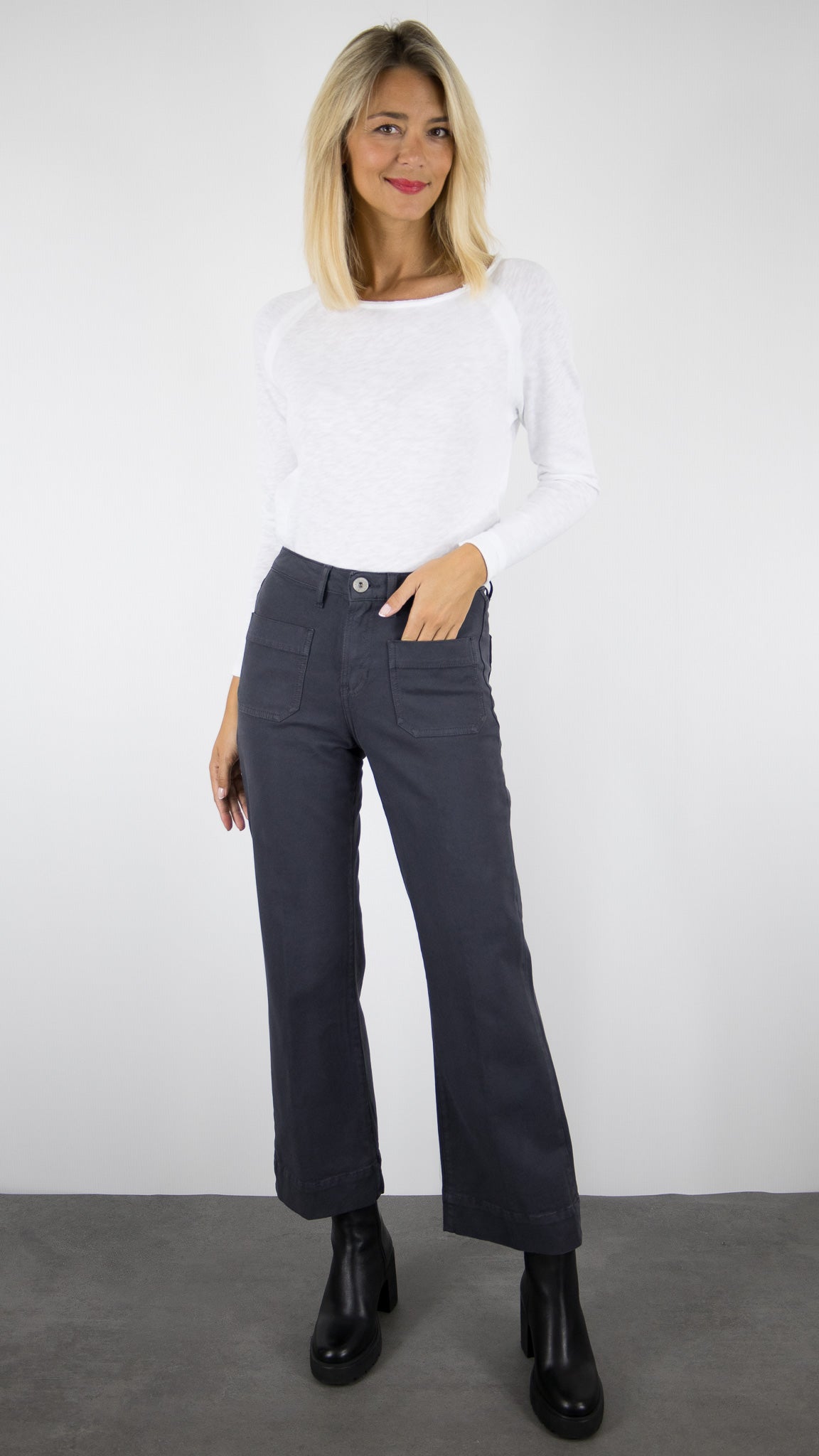 PANTALON TAILLE HAUTE EVASE FEMME DENIM STUDIO BELLA SOFT TWILL#COLOR_ASH/ANTRA