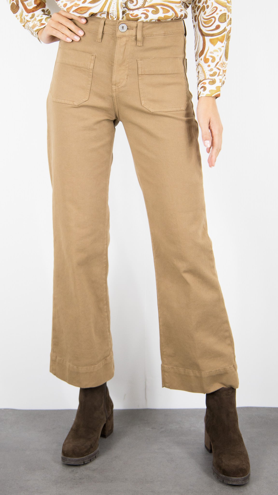 PANTALON TAILLE HAUTE EVASE FEMME DENIM STUDIO BELLA SOFT TWILL#COLOR_HAVAN/CAMEL