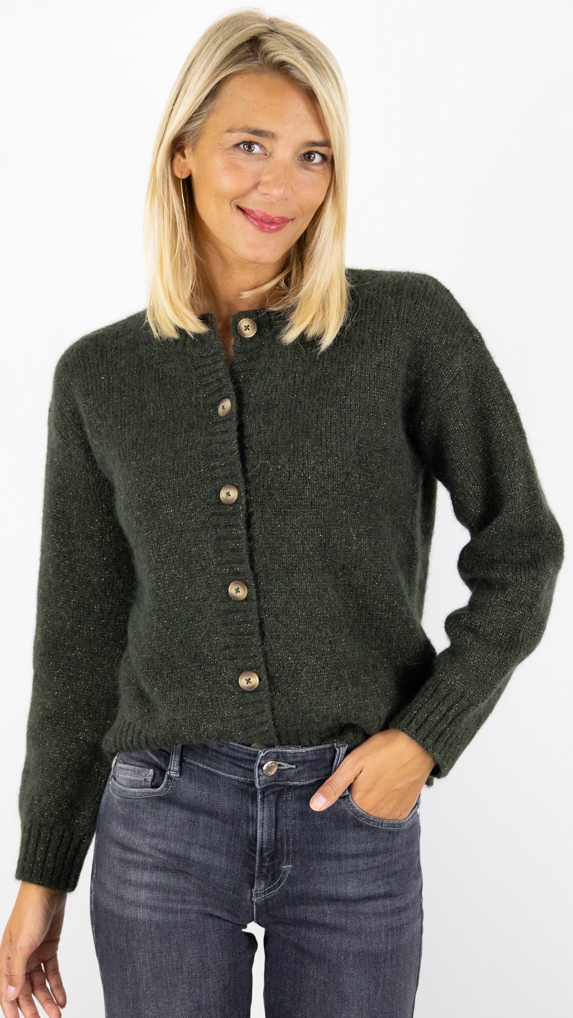 CARDIGAN EN ALPAGA CHINE KAKI  HARTFORD MEJA