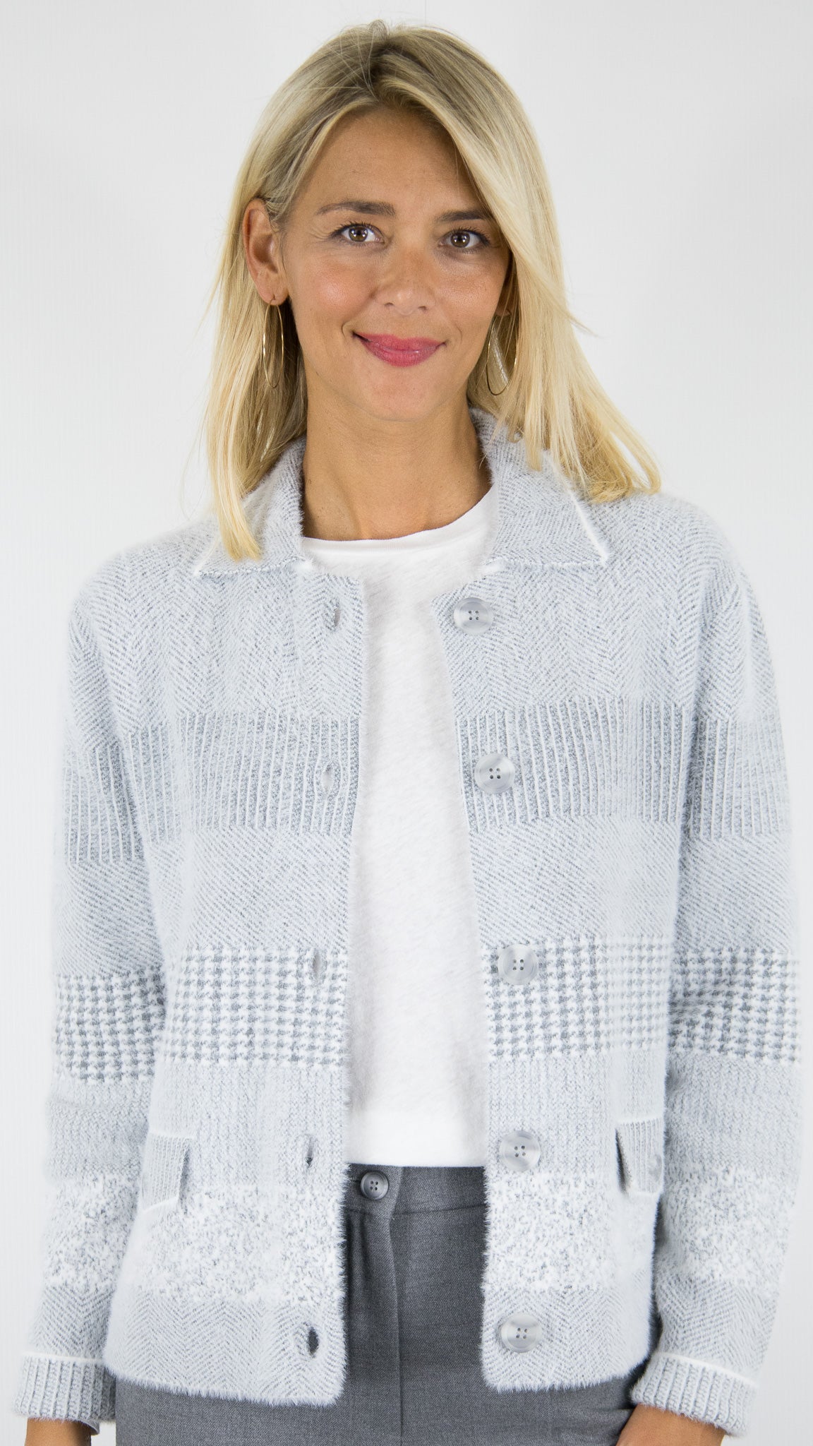 GILET MAILLE JACQUARD POILU GRIS BIANCA BESSE 68013