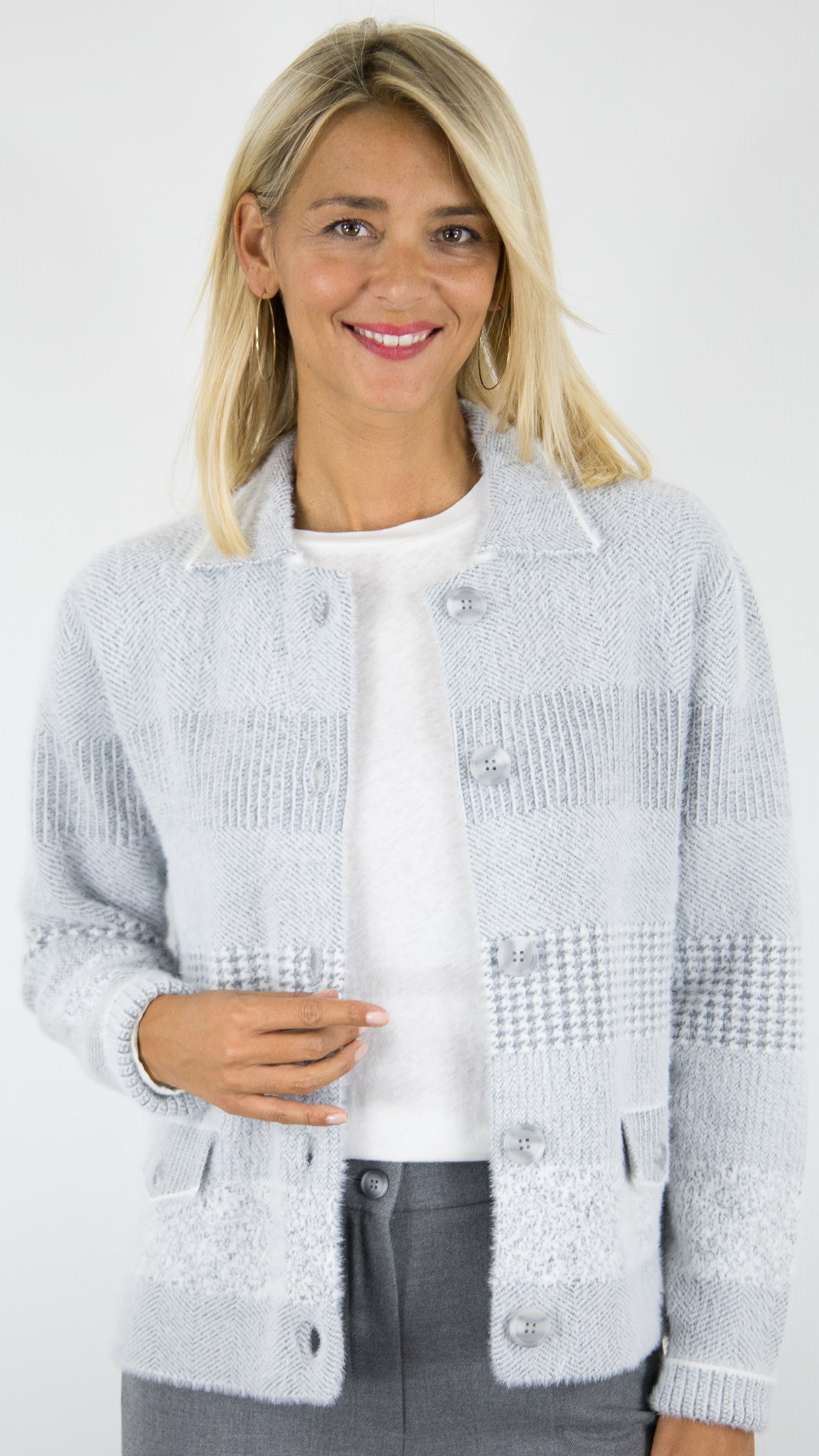GILET MAILLE JACQUARD POILU GRIS BIANCA BESSE 68013