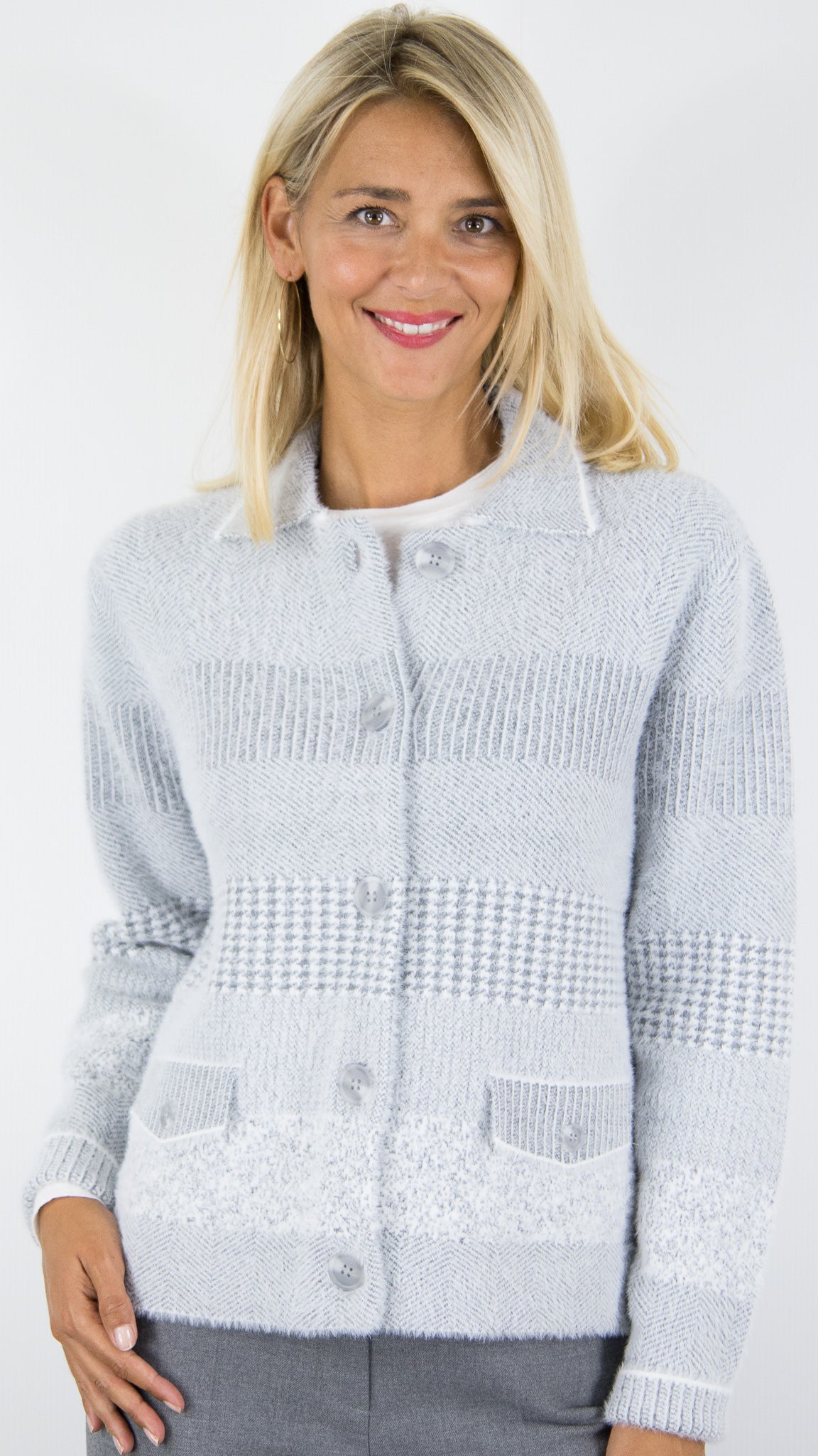 GILET MAILLE JACQUARD POILU GRIS BIANCA BESSE 68013