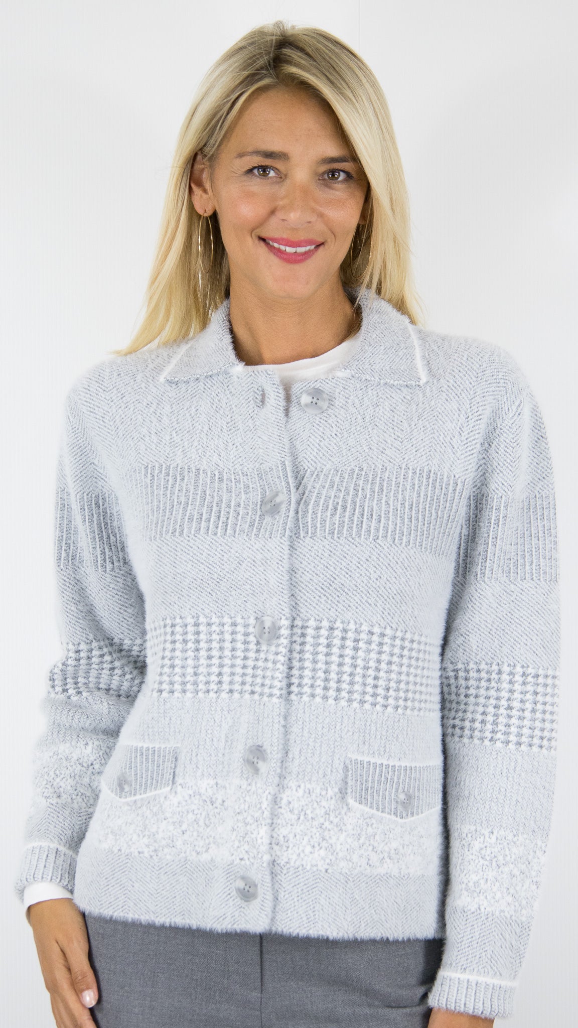 GILET MAILLE JACQUARD POILU GRIS BIANCA BESSE 68013