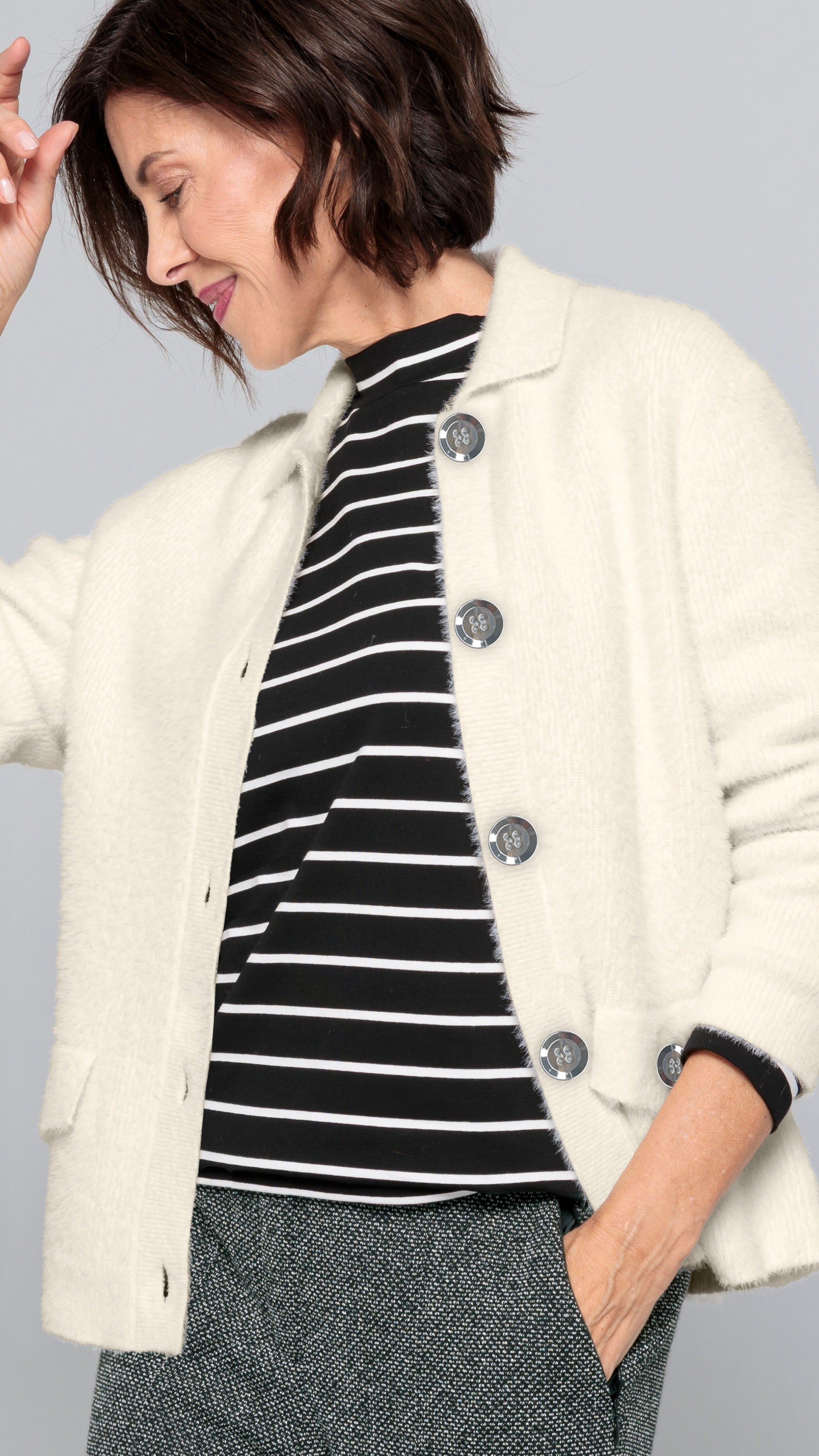 GILET VESTE POILUE MILK ECRUE FEMME BIANCA BESSE 68027