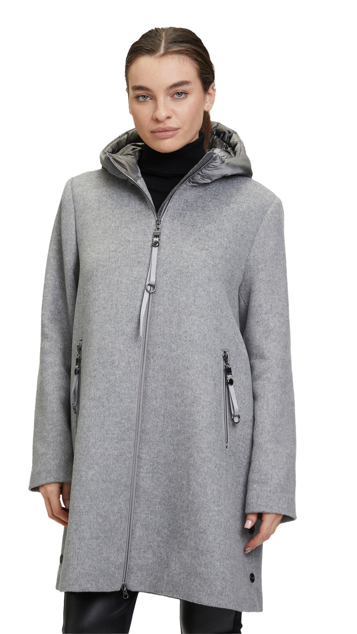 MANTEAU A CAPUCHE BIMATIERE BETTY BARCLAY 1553 7766#COLOR_9709/GRIS