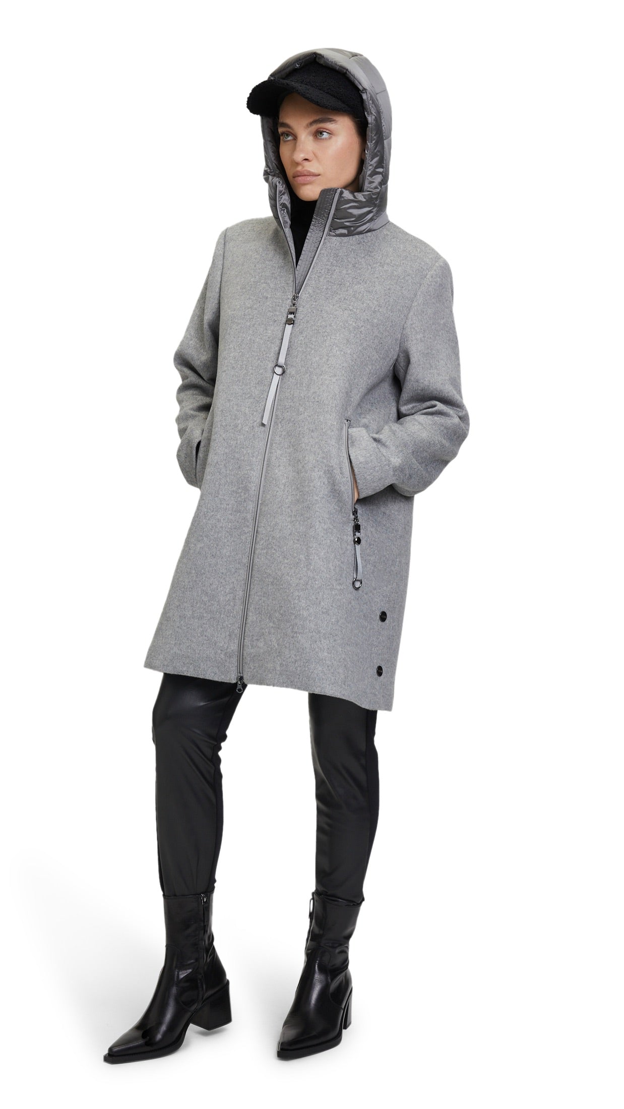 MANTEAU A CAPUCHE BIMATIERE BETTY BARCLAY 1553 7766#COLOR_9709/GRIS