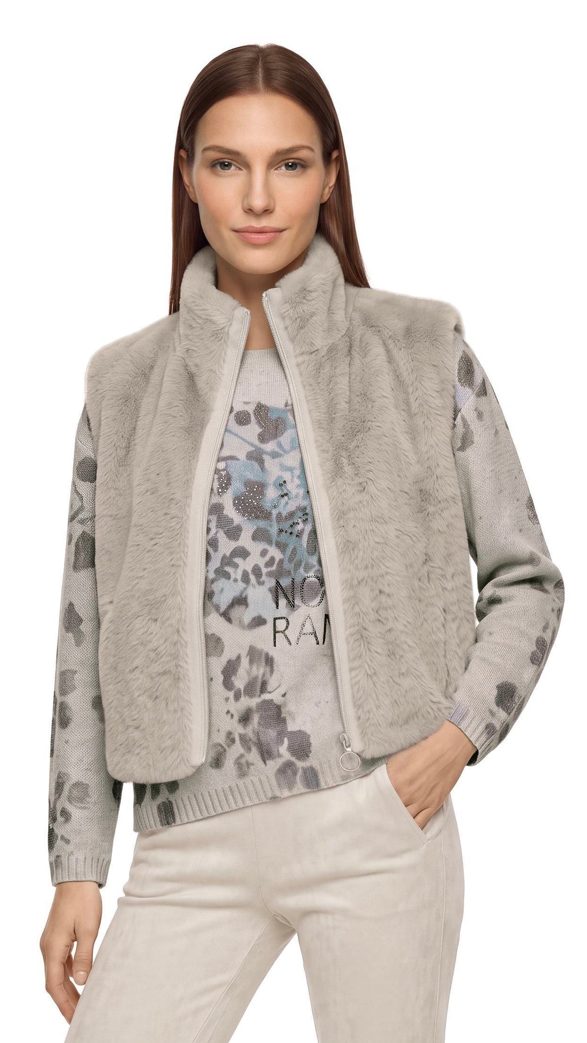 GILET SANS MANCHES EN FAUSSE FOURRURE BETTY BARCLAY 7241/2901#COLOR_7304/BRIGHT TAUPE