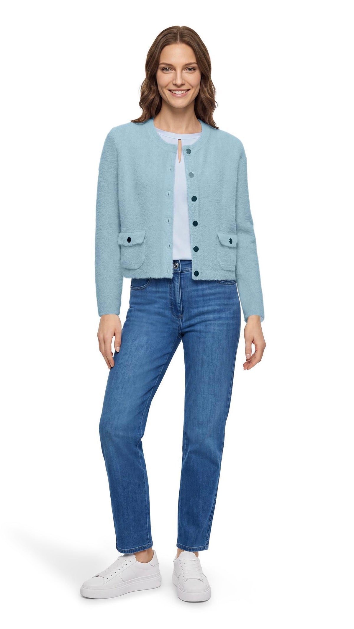 GILET POILU POUR FEMME BETTY BARCLAY 5496/2034#COLOR_8470/BLUE FOG CIEL