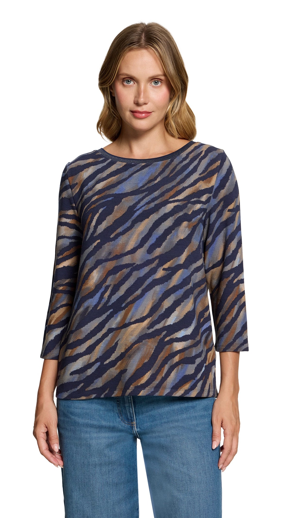 TEE-SHIRT ZEBRE MARINE MARRON POUR FEMME  BETTY BARCLAY 2004/1848