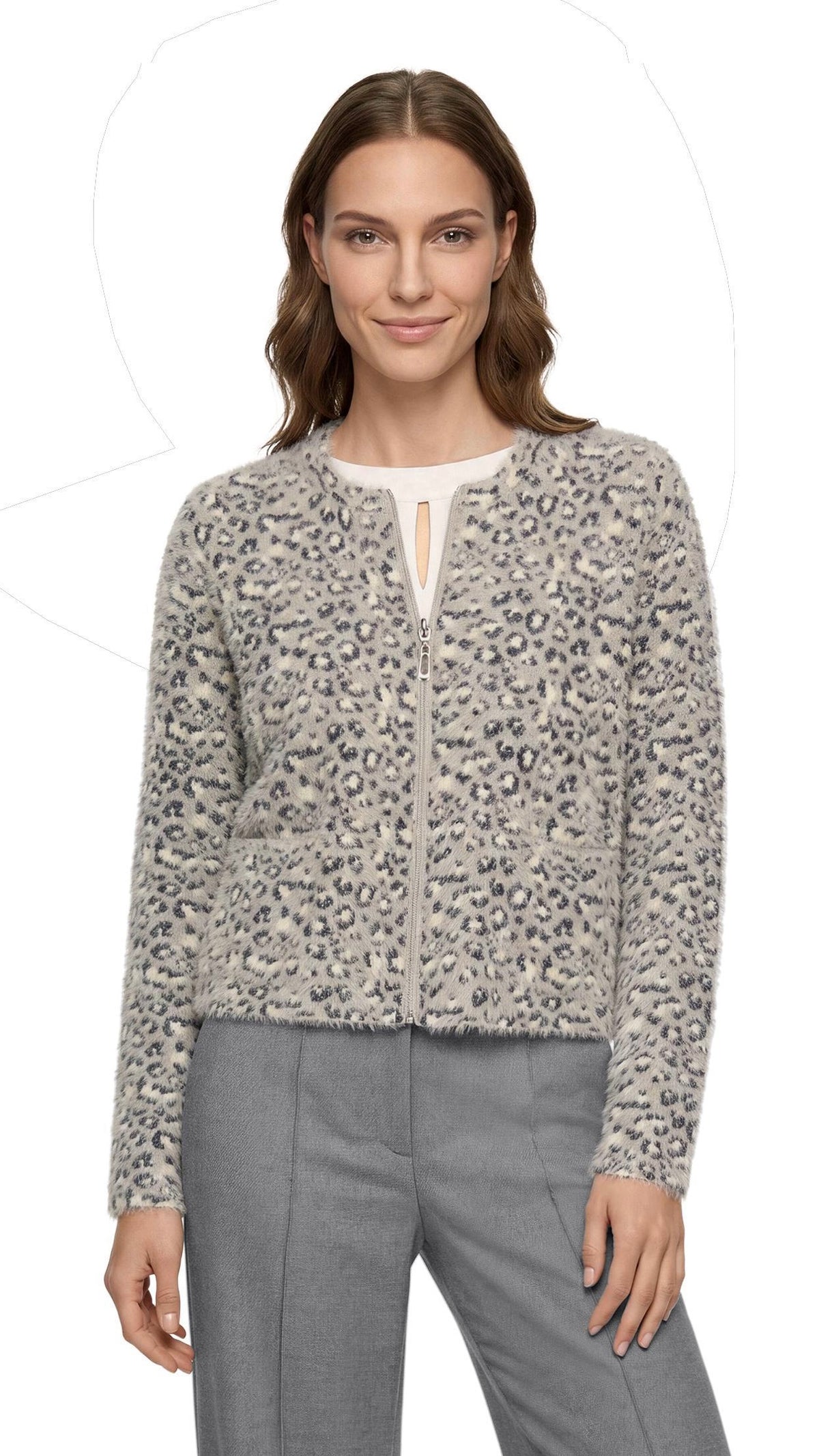 GILET ZIPPE LEOPARD GRIS BEIGE BETTY BARCLAY 5514/2056