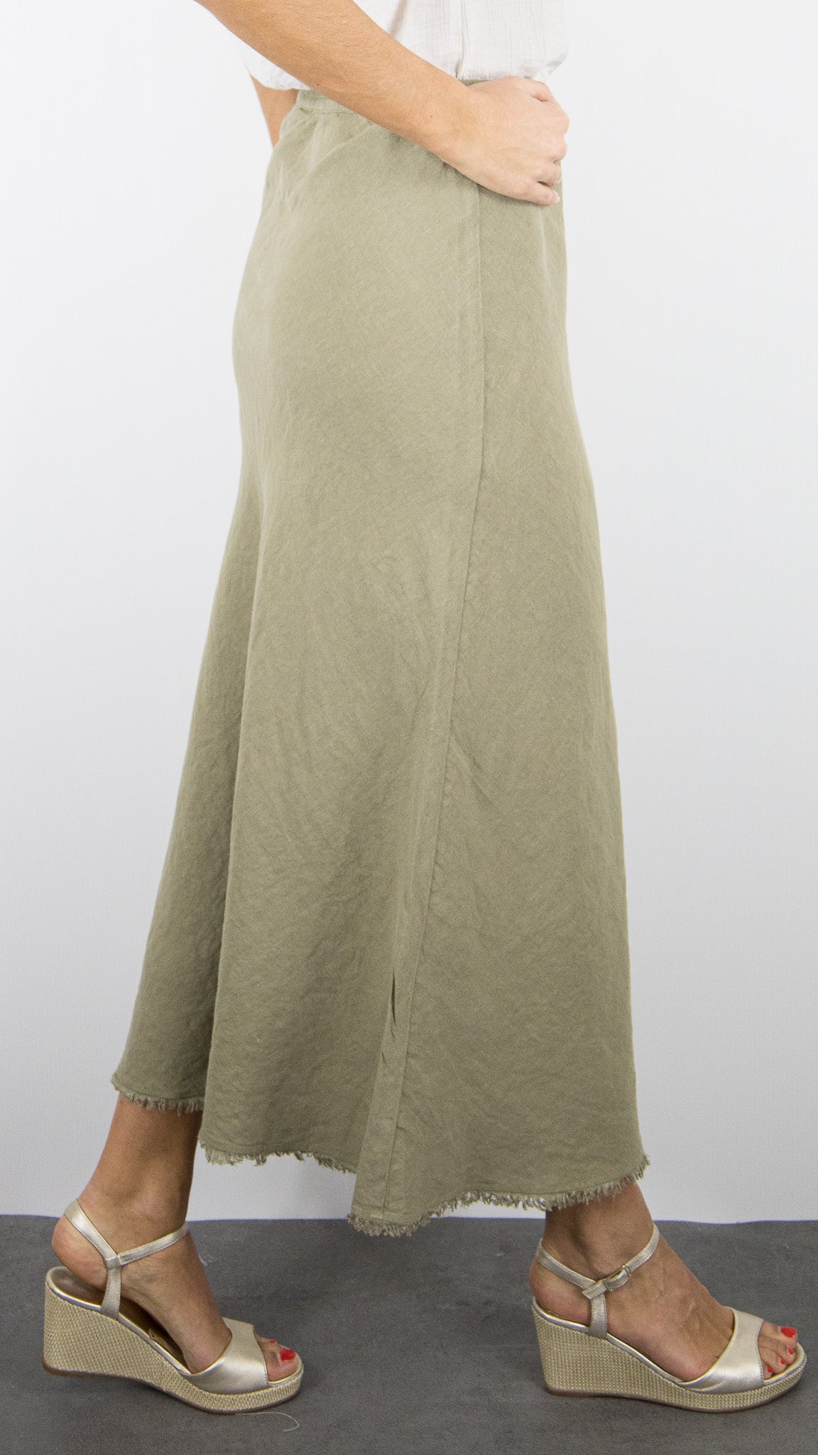 JUPE EN BIAIS EN LIN BAS FRANGE HARTFORD JULIE#COLOR_34/SAFARI KAKI CLAIR