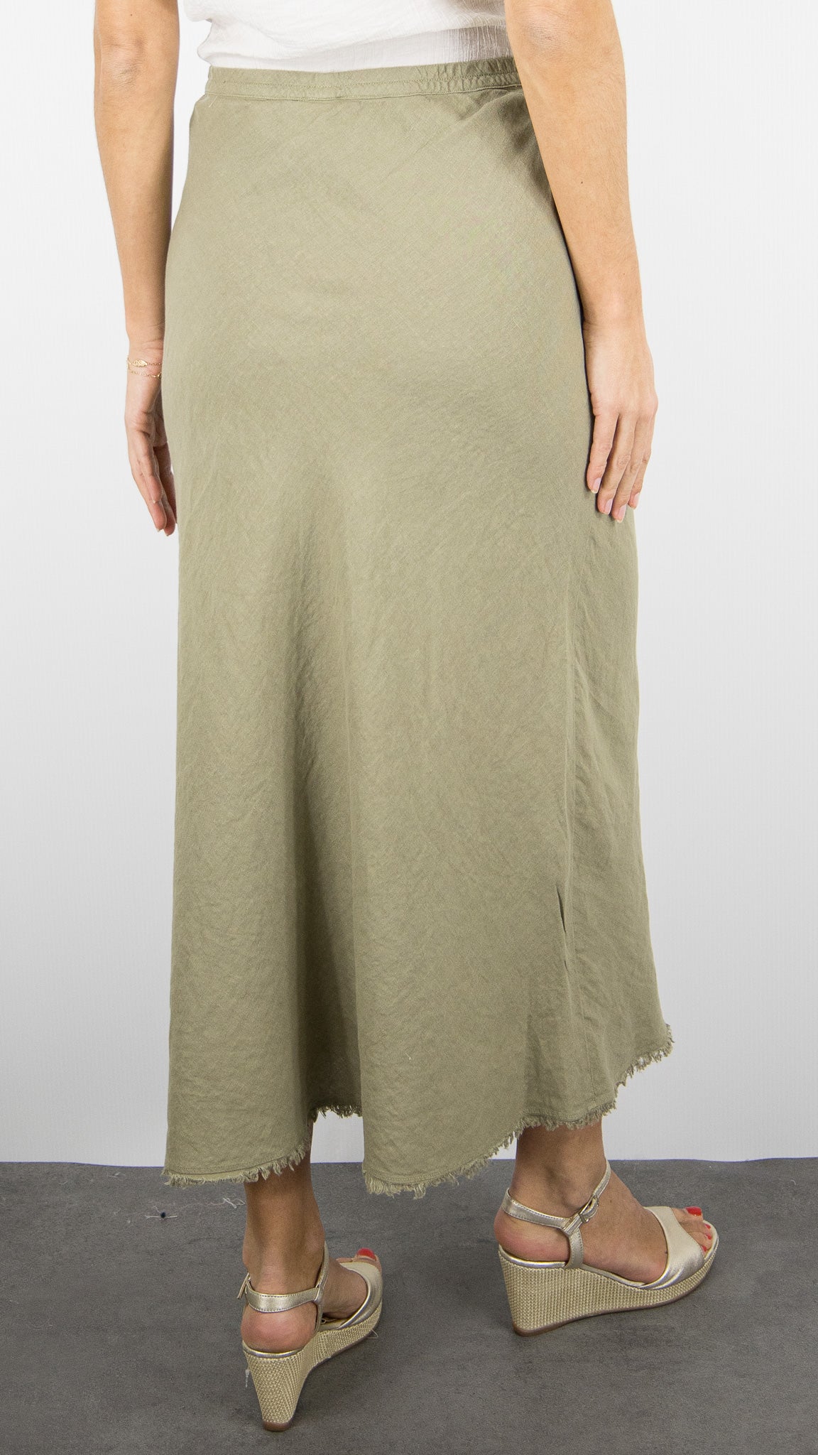 JUPE EN BIAIS EN LIN BAS FRANGE HARTFORD JULIE#COLOR_34/SAFARI KAKI CLAIR