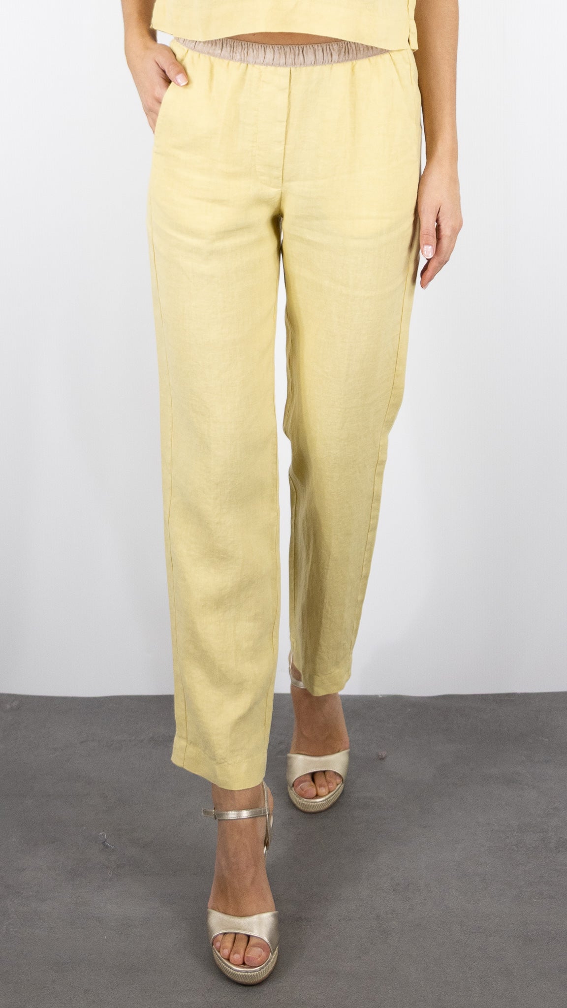 PANTALON TAILLE ELASTIQUE EN LIN POUR FEMME HARTFORD PIROL#COLOR_23/CORN JAUNE