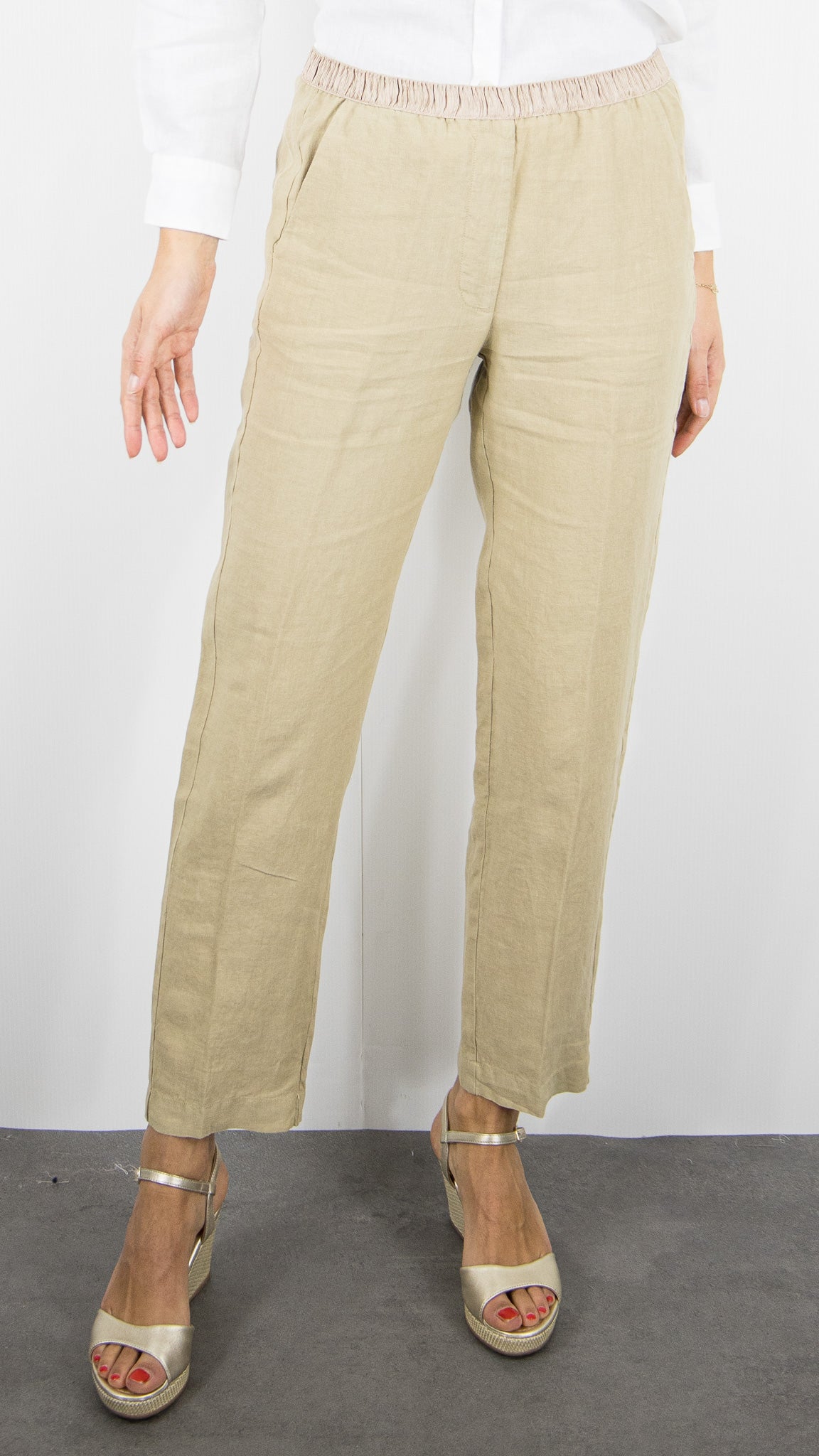 PANTALON TAILLE ELASTIQUE EN LIN POUR FEMME HARTFORD PIROL#COLOR_27/DUNE BEIGE FONCE