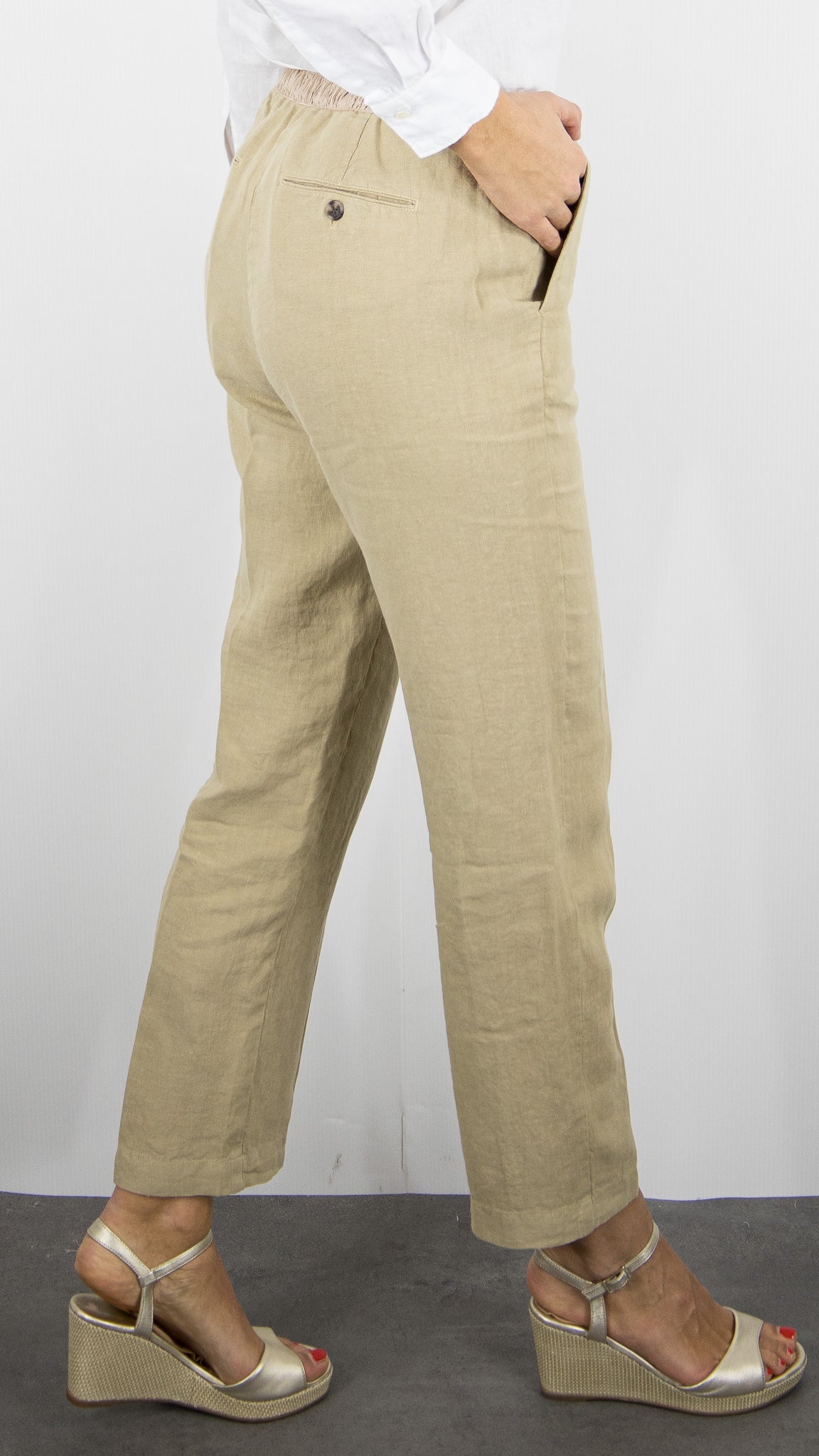 PANTALON TAILLE ELASTIQUE EN LIN POUR FEMME HARTFORD PIROL#COLOR_27/DUNE BEIGE FONCE