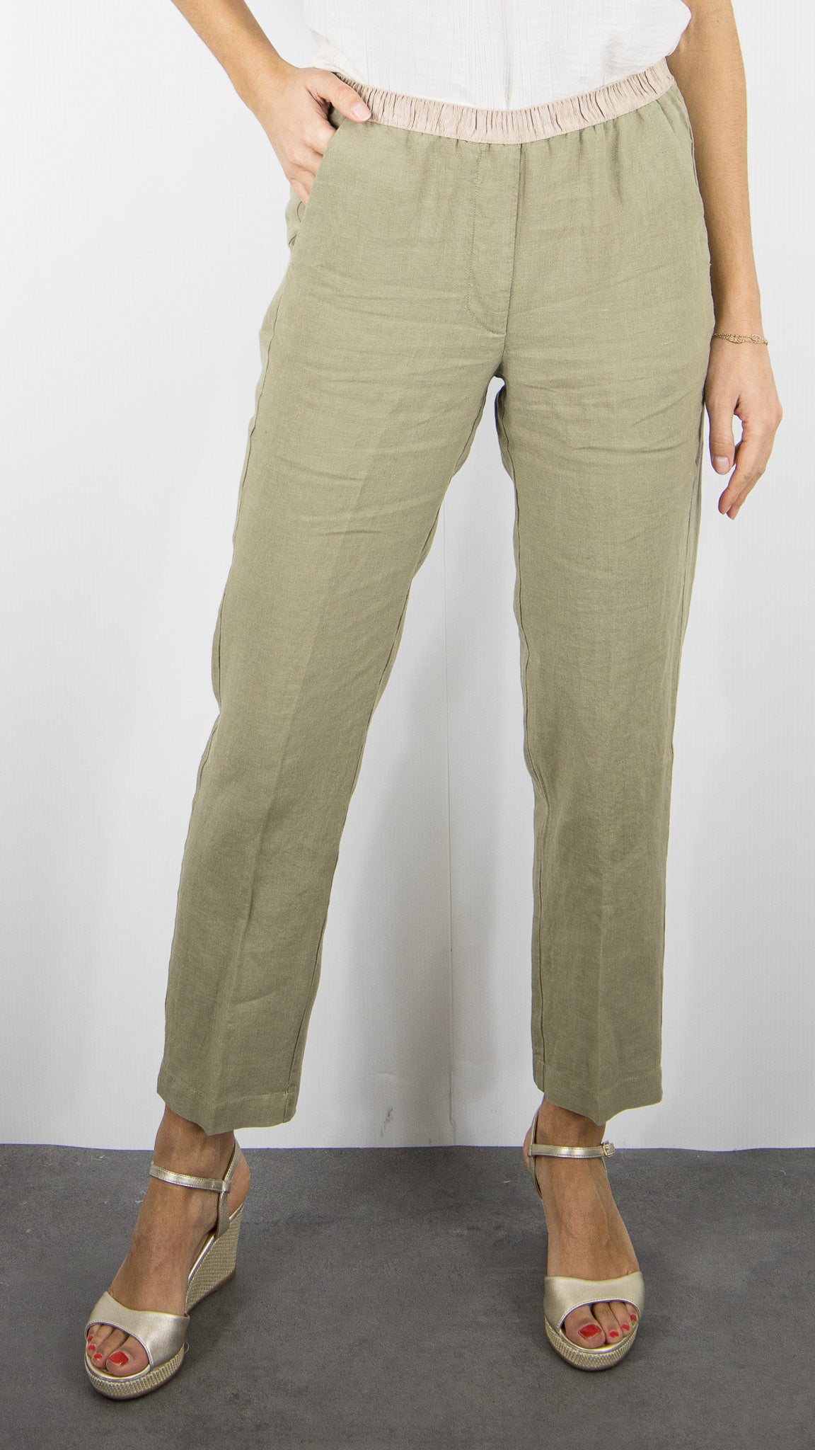 PANTALON TAILLE ELASTIQUE EN LIN POUR FEMME HARTFORD PIROL#COLOR_34/SAFARI KAKI CLAIR