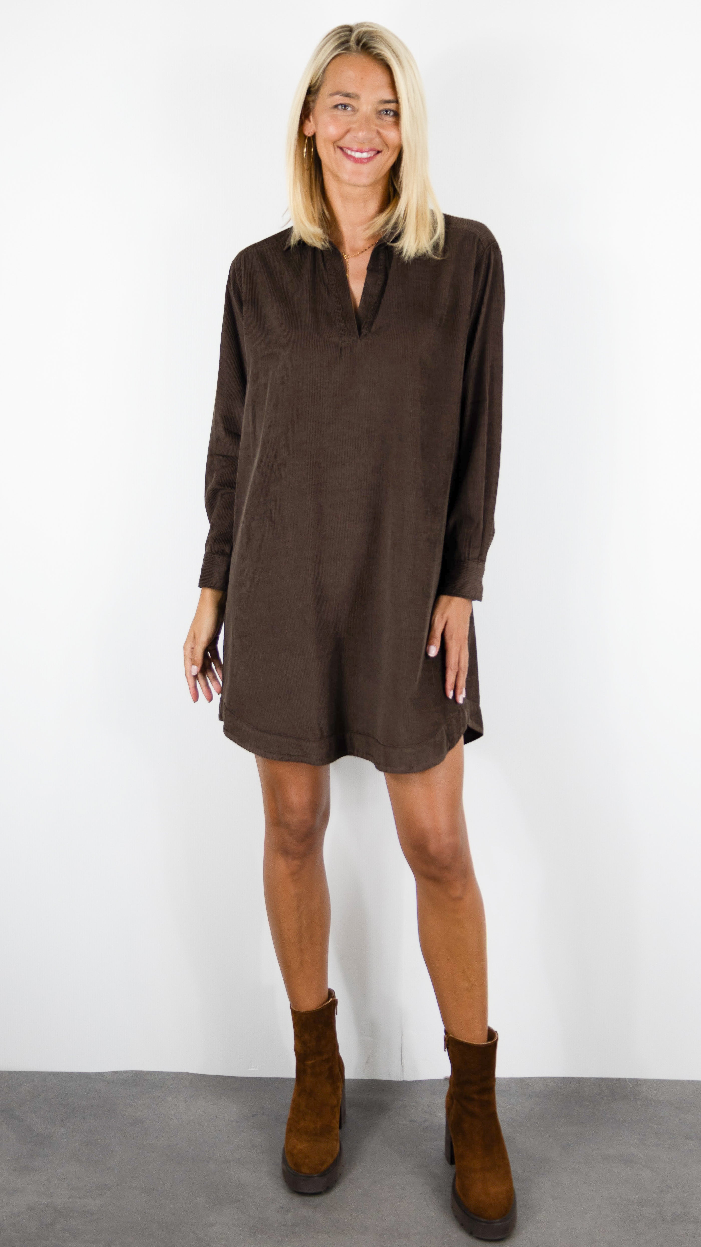 ROBE CHEMISE EN VELOURS COL TUNISIEN HARTFORD RUSK#COLOR_28/CHOCO