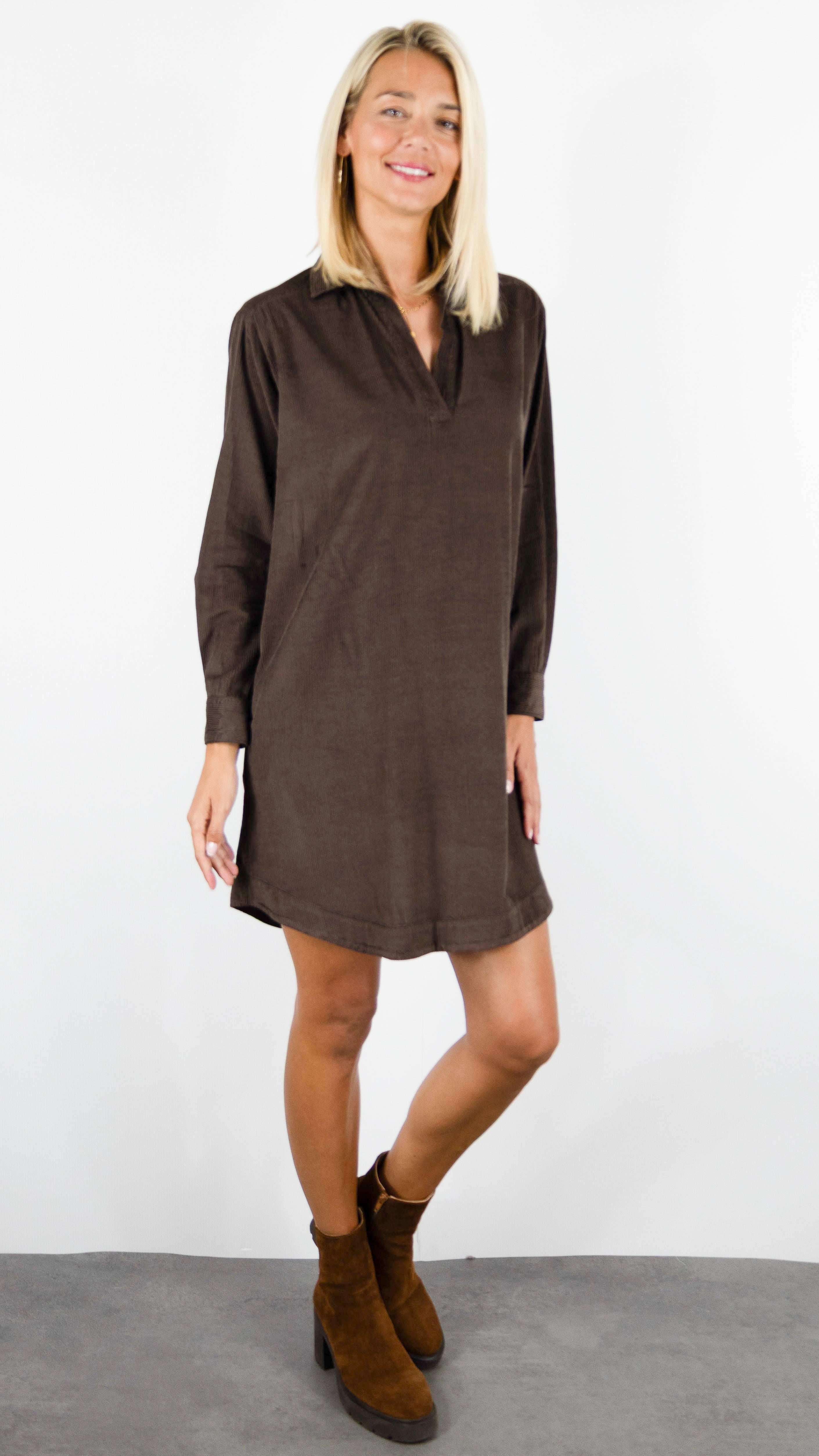 ROBE CHEMISE EN VELOURS COL TUNISIEN HARTFORD RUSK#COLOR_28/CHOCO