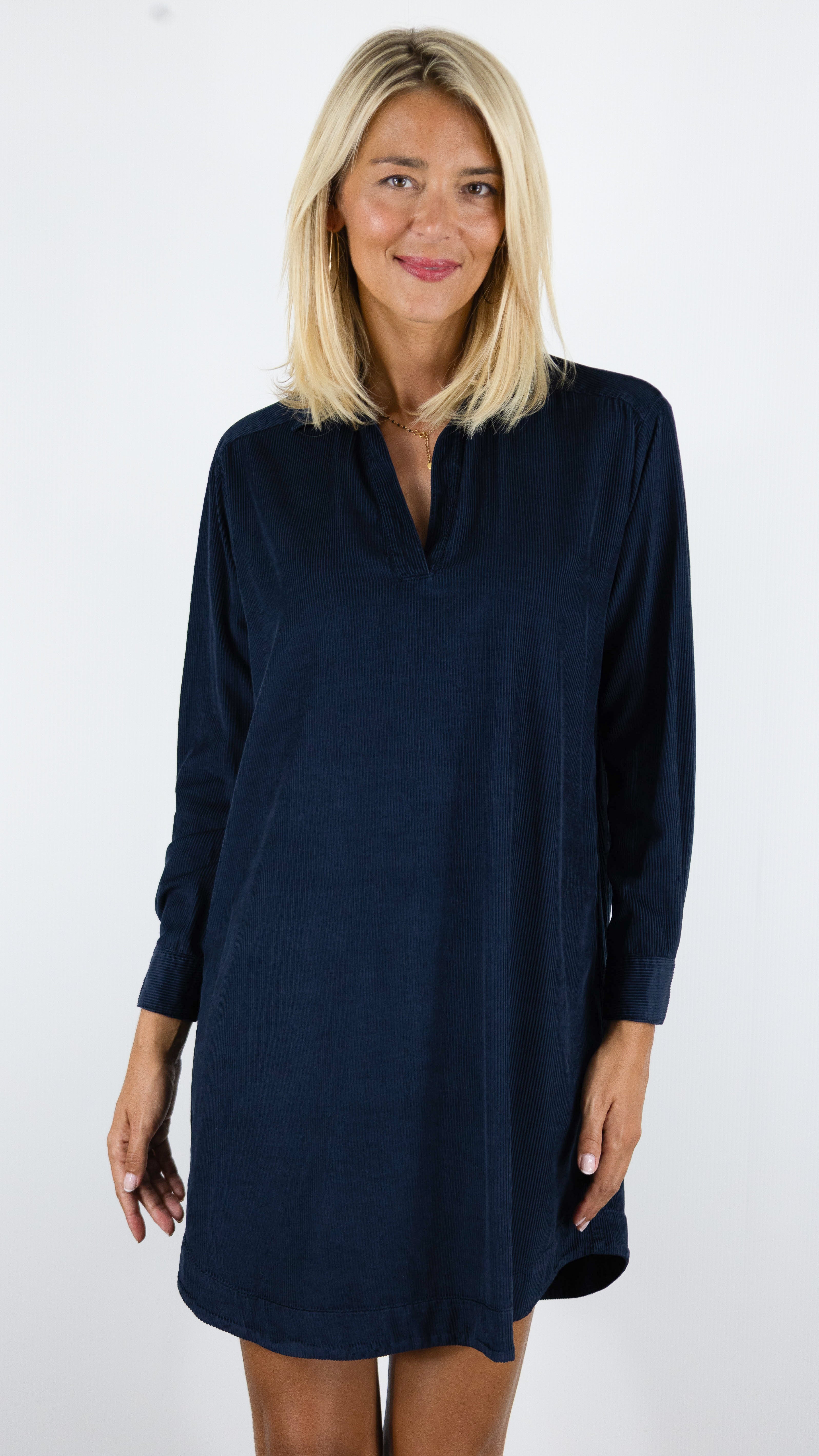 ROBE CHEMISE EN VELOURS COL TUNISIEN HARTFORD RUSK#COLOR_43/NIGHT MARINE