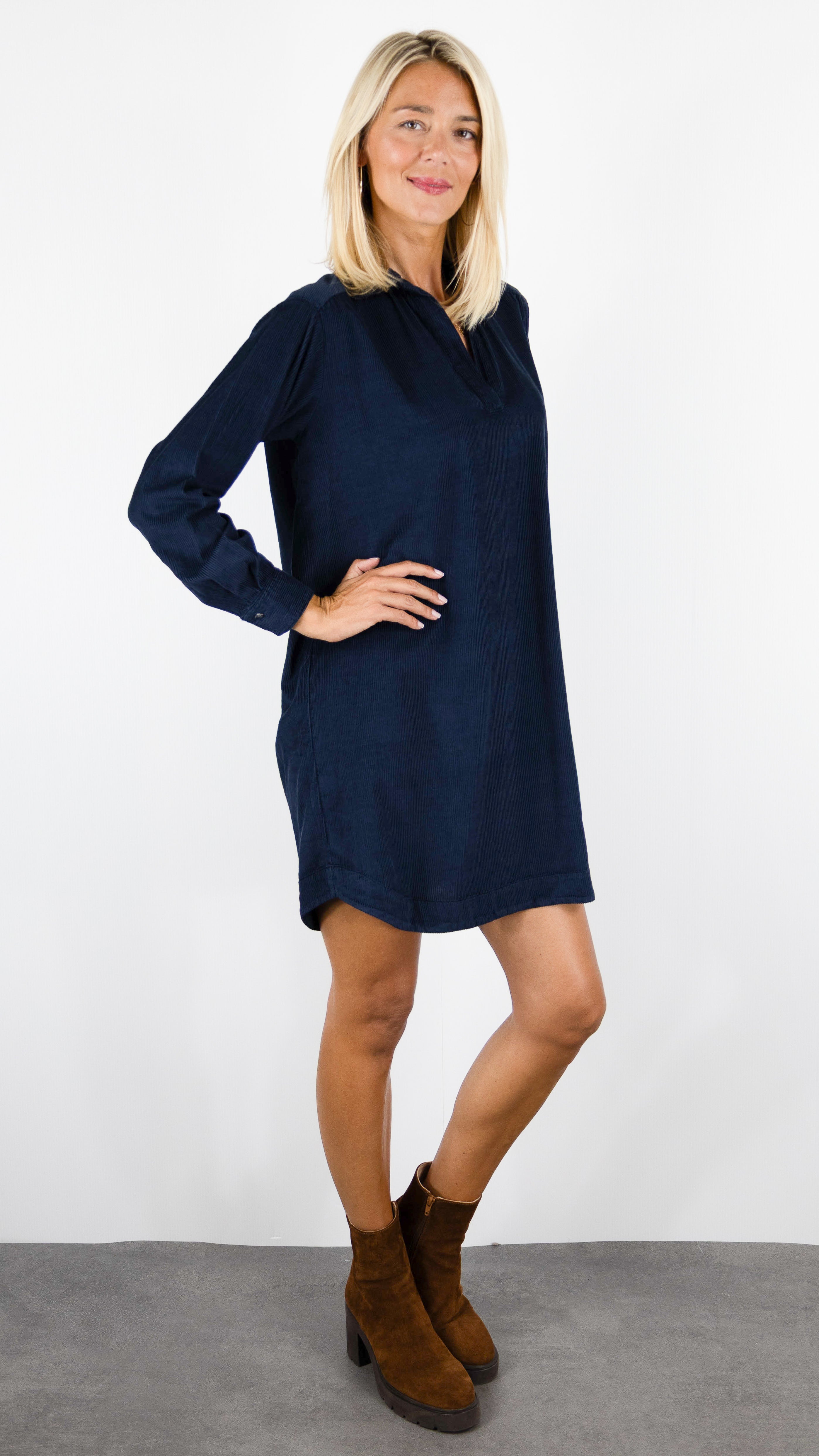 ROBE CHEMISE EN VELOURS COL TUNISIEN HARTFORD RUSK#COLOR_43/NIGHT MARINE