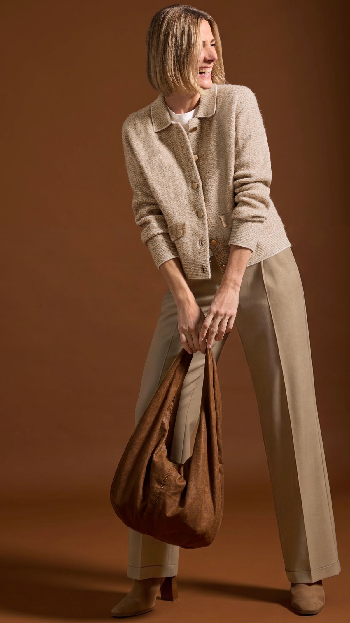 GILET VESTE A CHEVRONS BEIGE POUR FEMME  BIANCA KOSMOS 88032