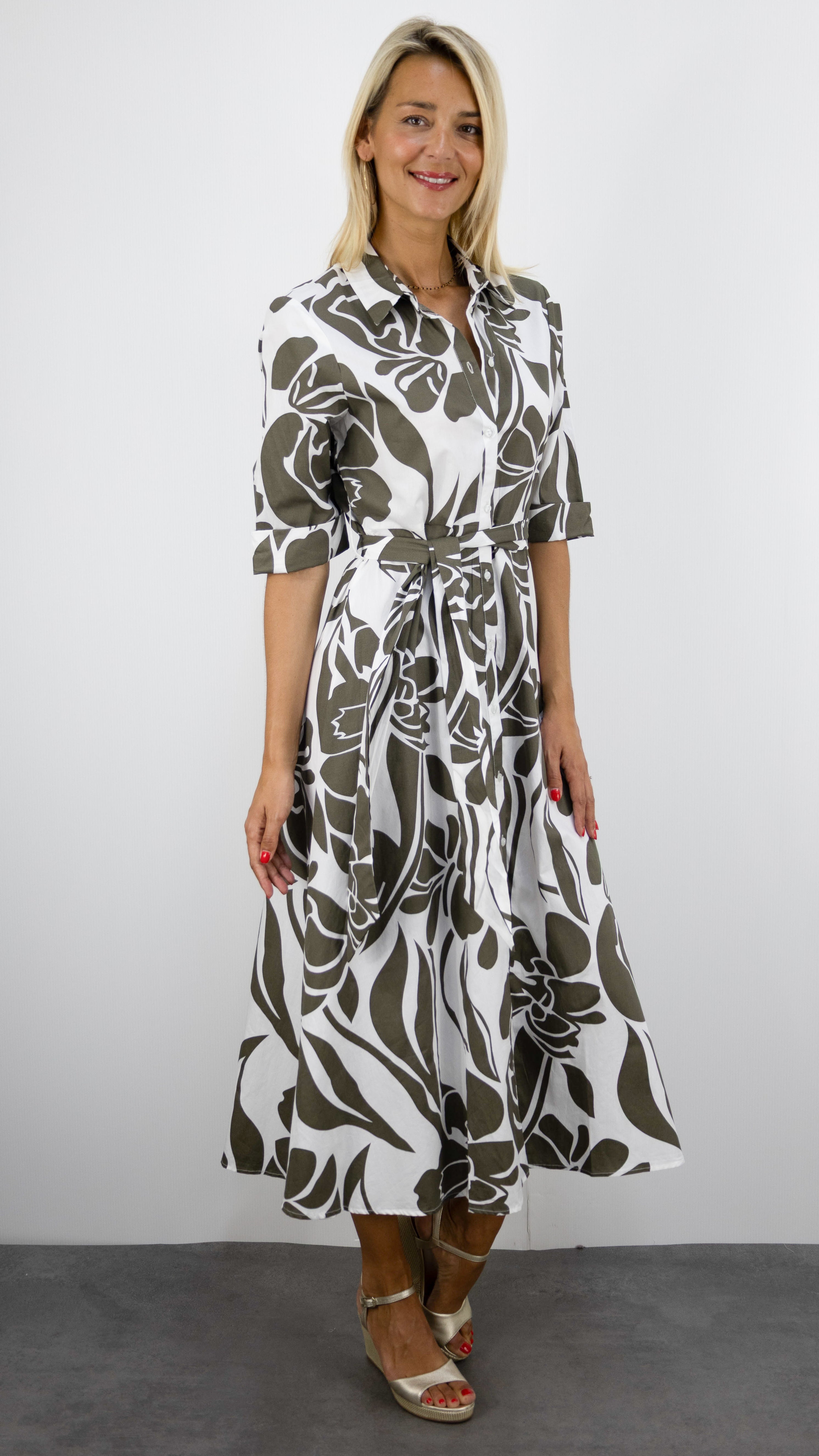 ROBE CHEMISE EVASEE IMPRIMEE KAKI GOA BIBA