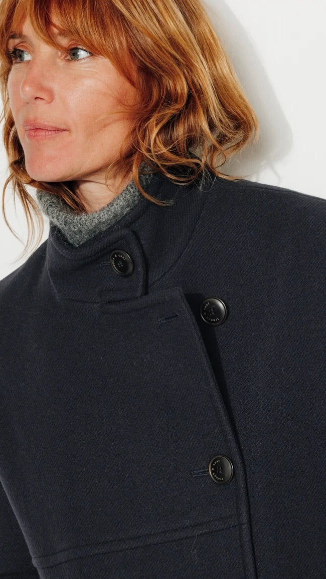 MANTEAU COL MONTANT EN LAINE MARINE BILOBA TRENCH COAT 