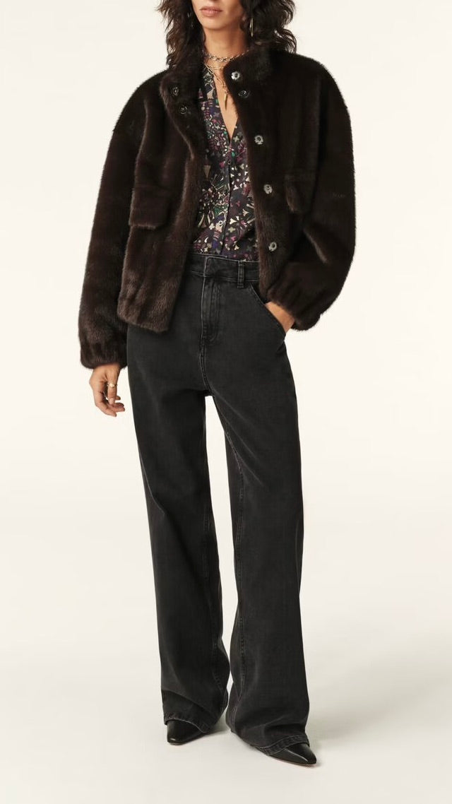 BLOUSON EN FAUSSE FOURRURE CHOCOLAT BASH 