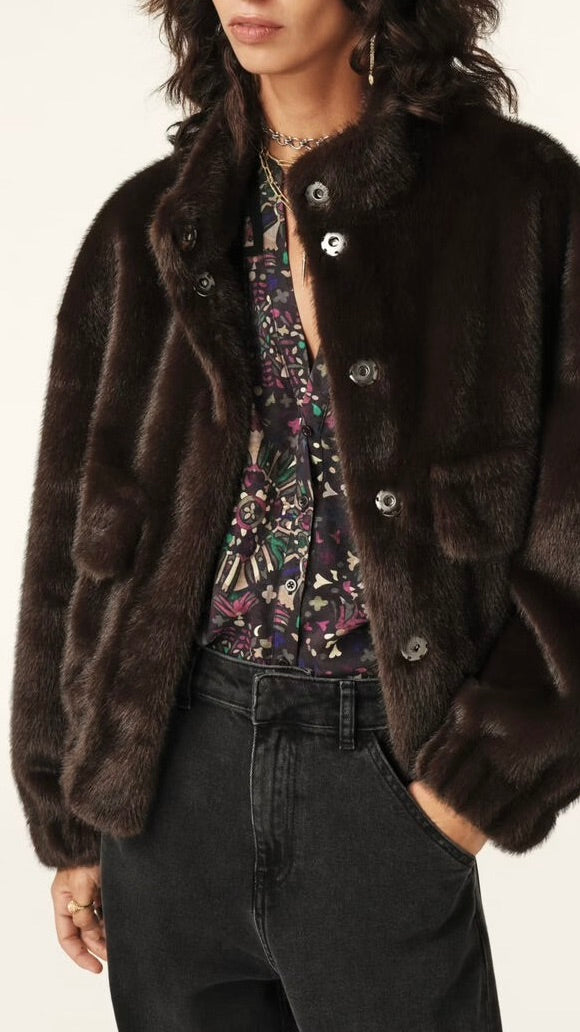 BLOUSON EN FAUSSE FOURRURE CHOCOLAT BASH 