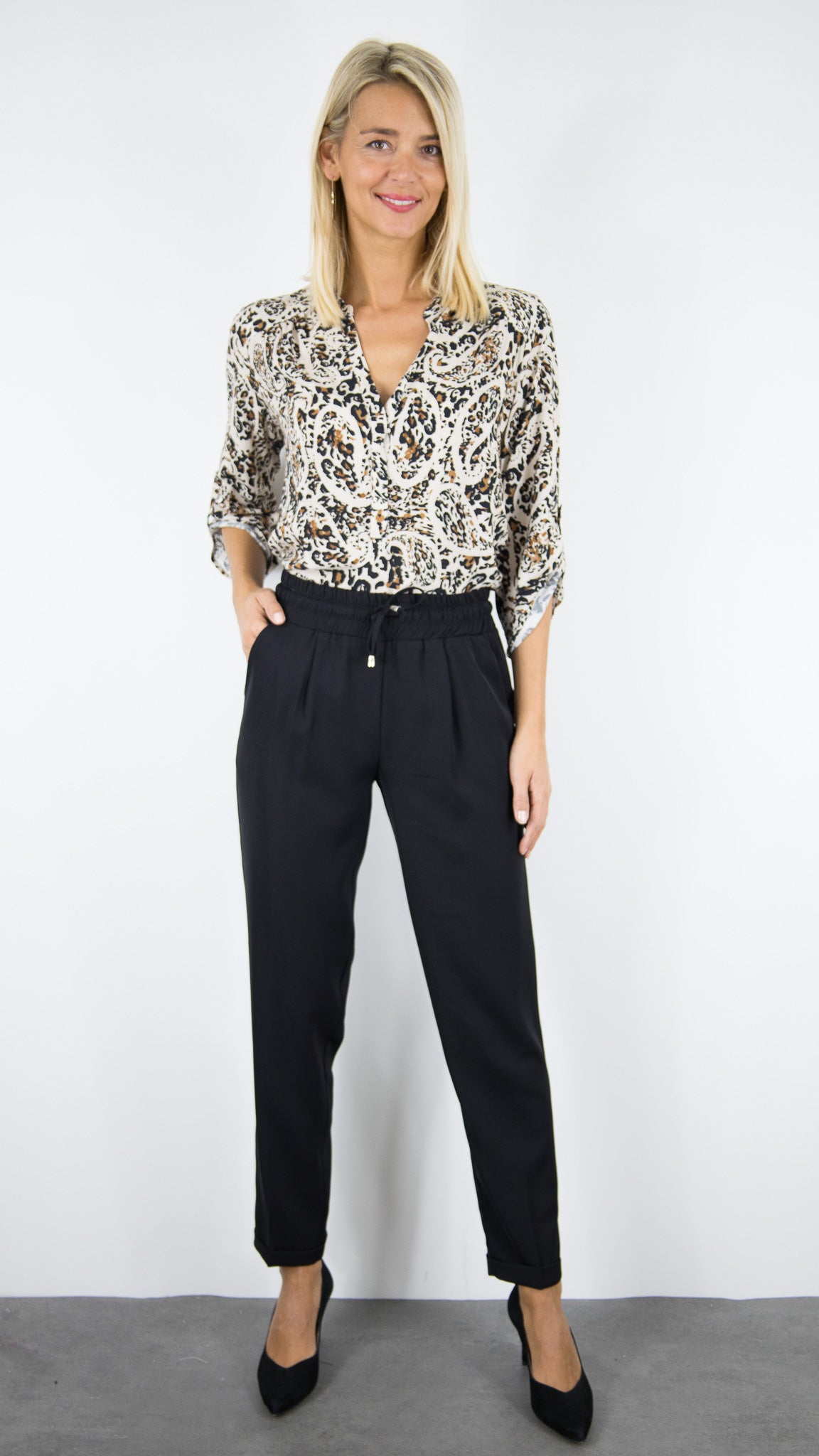 PANTALON SLIM HABILLE TAILLE ELASTIQUE NOIR FEMME EMA BLUE'S BLUSH/KELLY