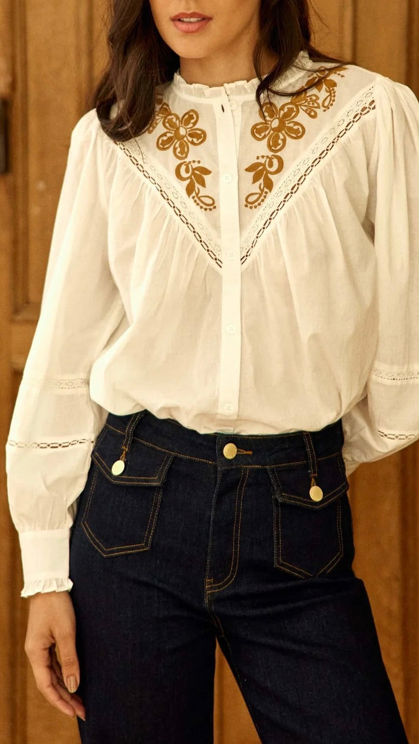 BLOUSE BRODEE ECRUE POUR FEMME LA PETITE ETOILE BOBIE