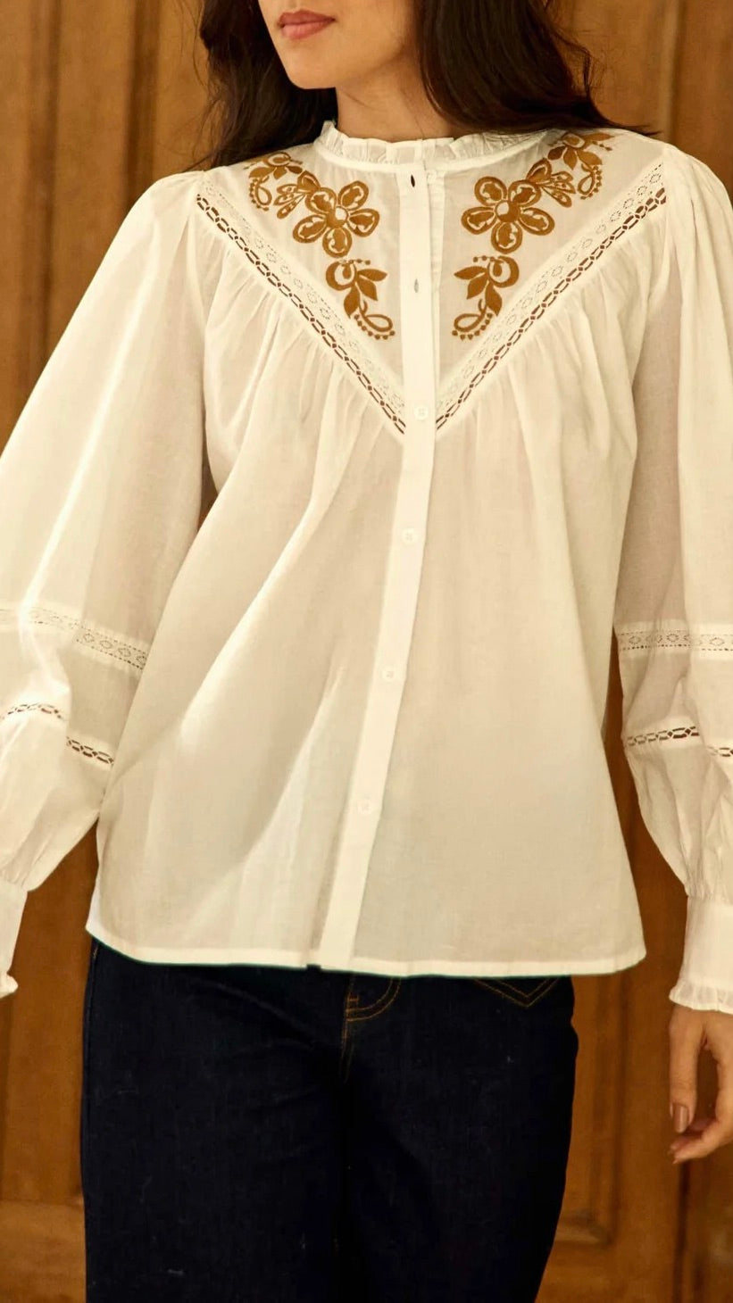 BLOUSE BRODEE ECRUE POUR FEMME LA PETITE ETOILE BOBIE