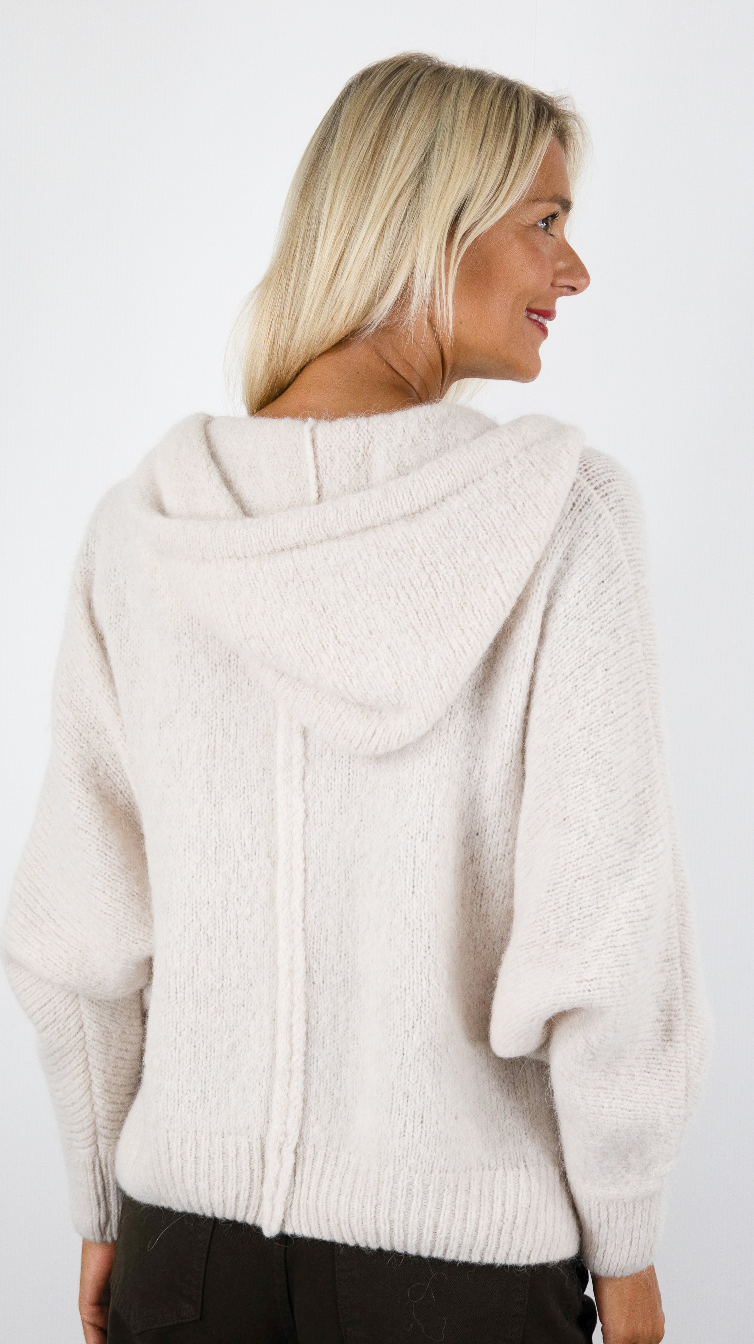 GILET A CAPUCHE EN LAINE POUR FEMME STUDIO PARISIEN 25694#COLOR_ECRU