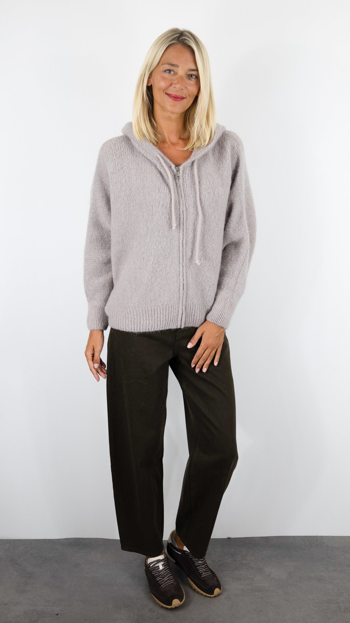 GILET A CAPUCHE EN LAINE POUR FEMME STUDIO PARISIEN 25694#COLOR_LIGHT TAUPE