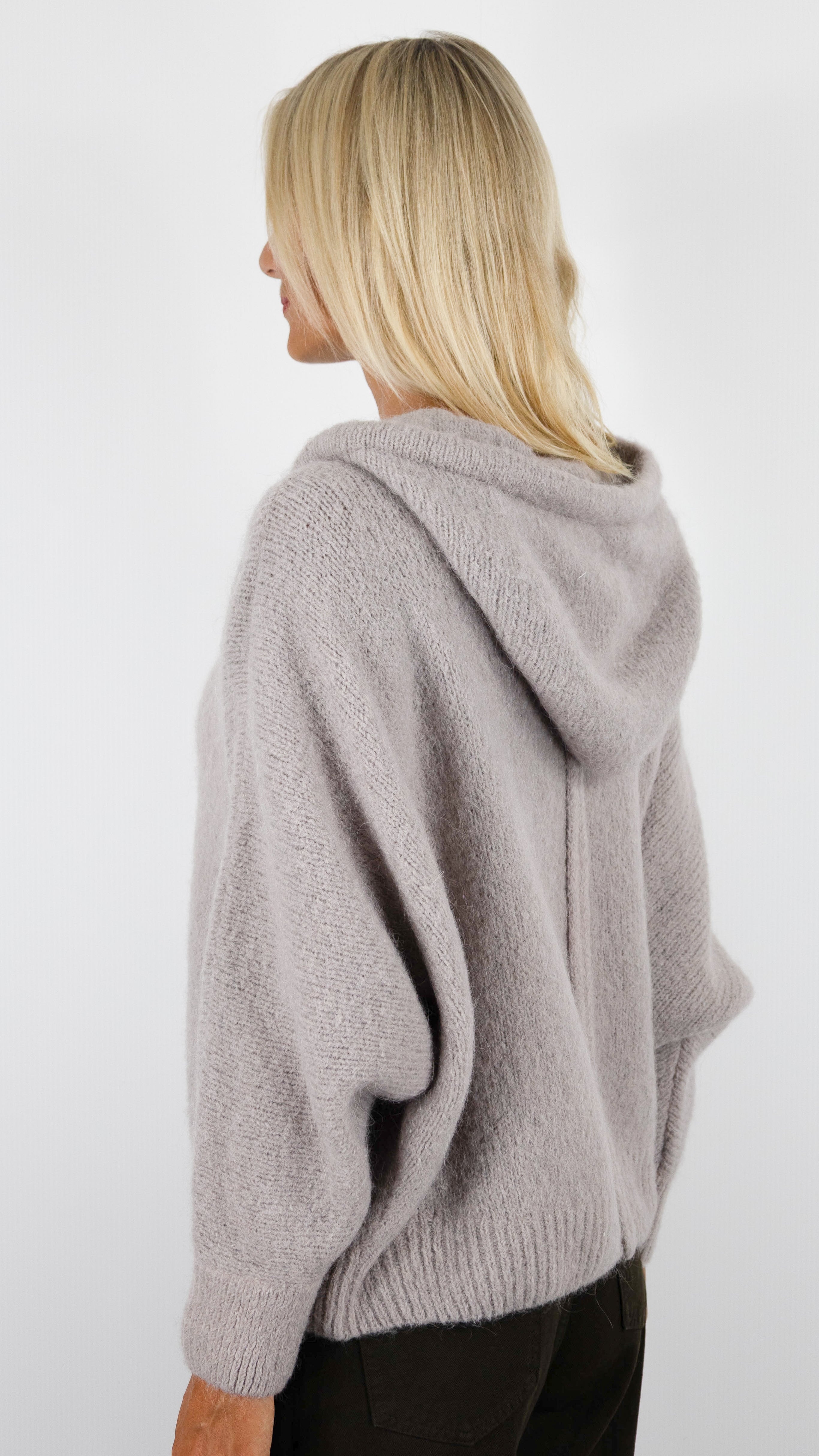 GILET A CAPUCHE EN LAINE POUR FEMME STUDIO PARISIEN 25694#COLOR_LIGHT TAUPE