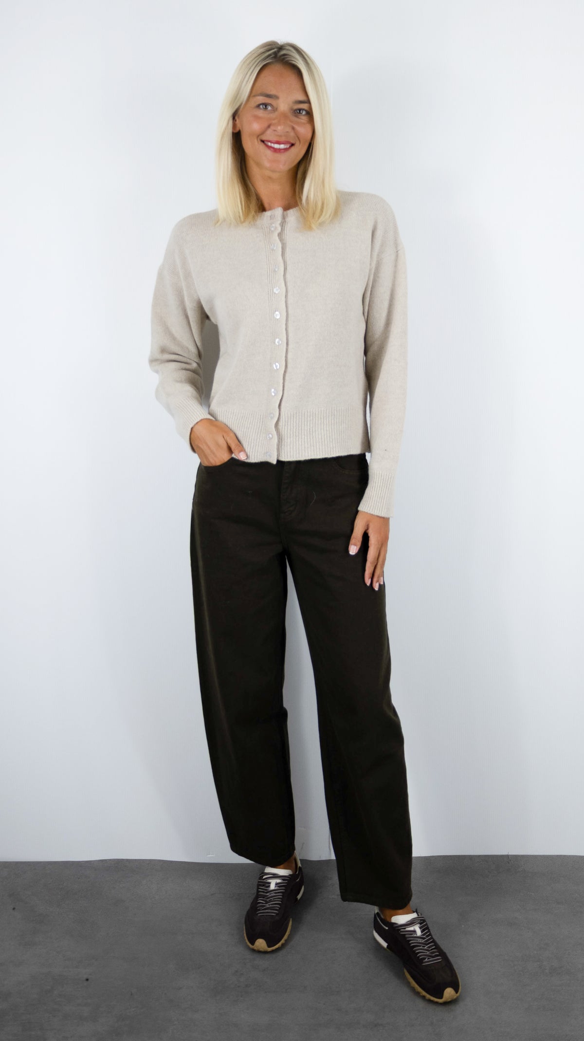 CARDIGAN EN LAINE MERINOS POUR FEMME NAIS MN12309#COLOR_BEIGE