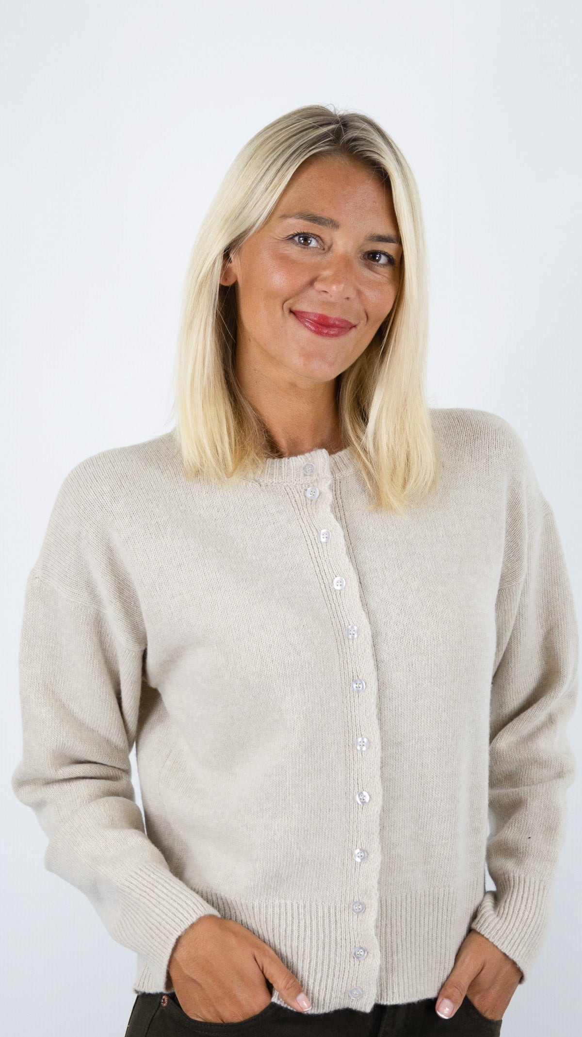 CARDIGAN EN LAINE MERINOS POUR FEMME NAIS MN12309#COLOR_BEIGE