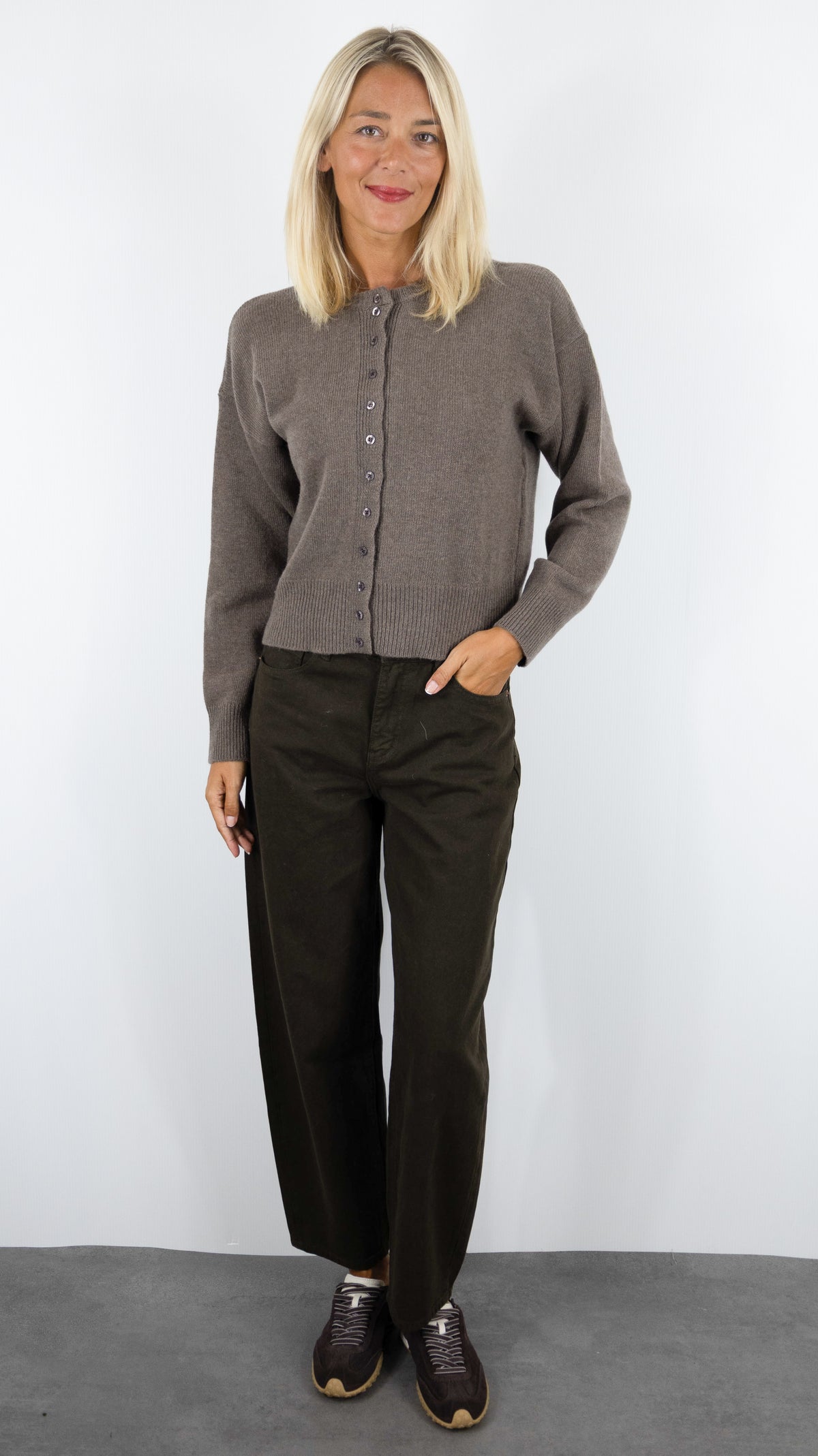 CARDIGAN EN LAINE MERINOS POUR FEMME NAIS MN12309#COLOR_TAUPE
