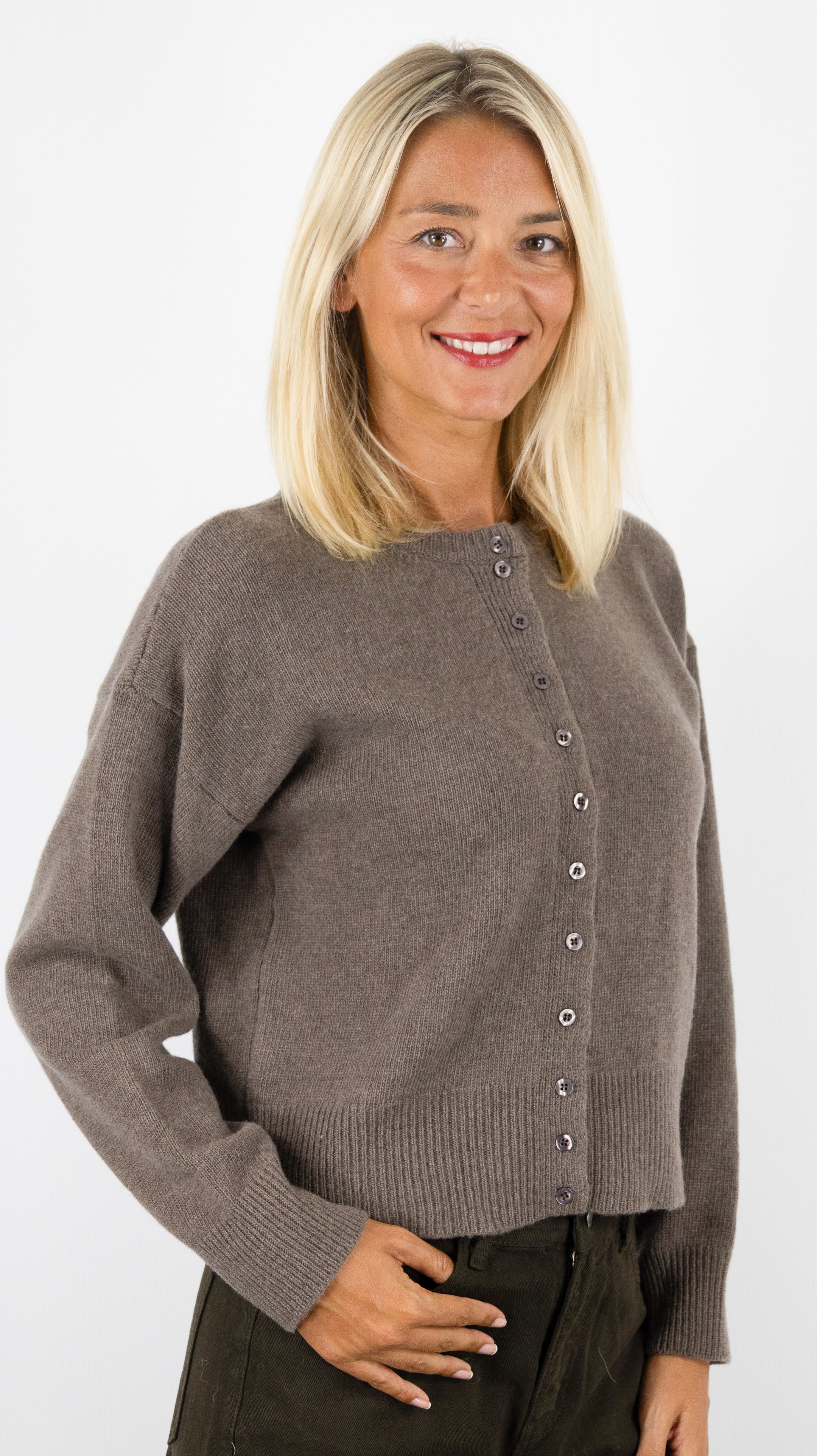CARDIGAN EN LAINE MERINOS POUR FEMME NAIS MN12309#COLOR_TAUPE