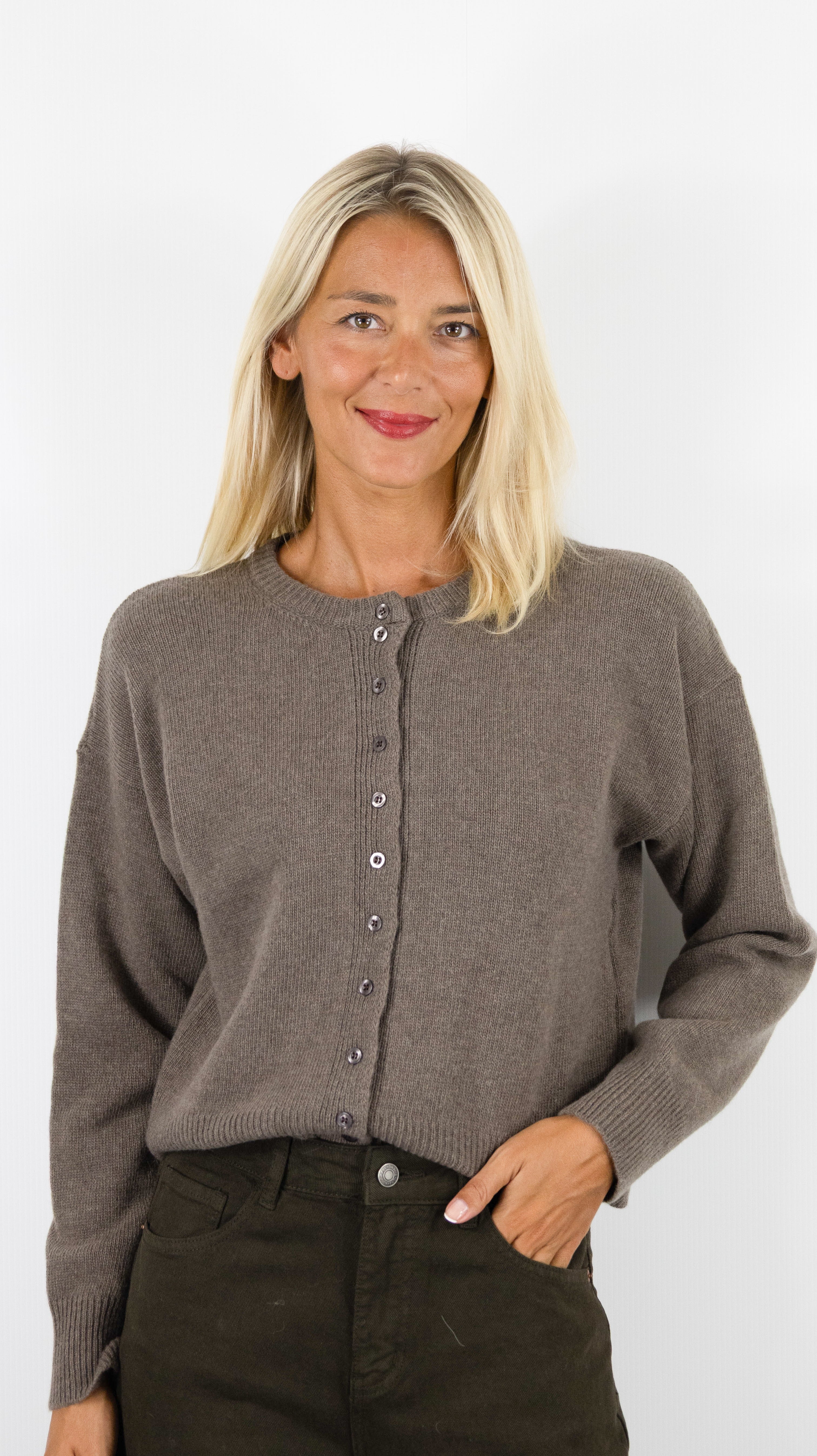 CARDIGAN EN LAINE MERINOS POUR FEMME NAIS MN12309#COLOR_TAUPE